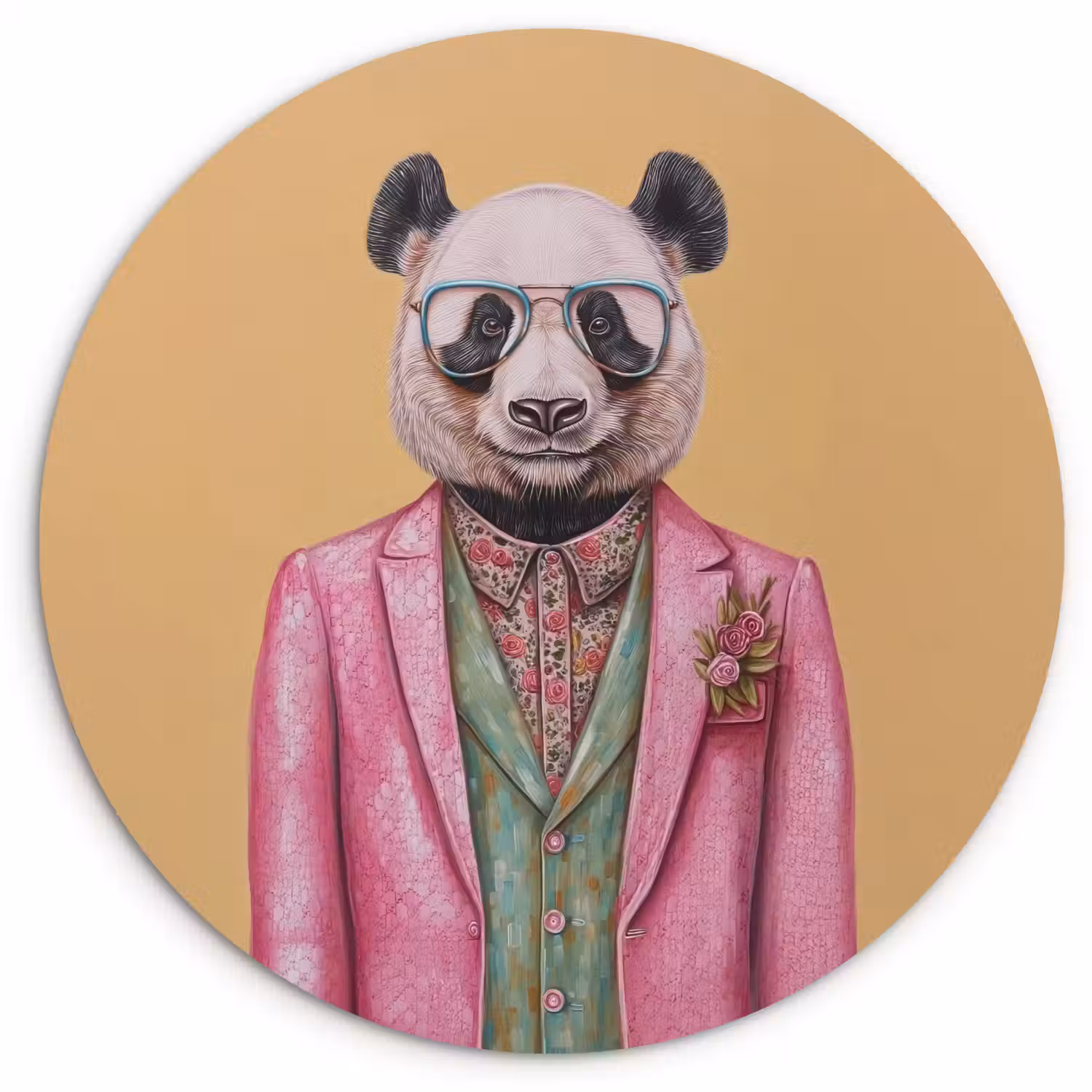 Panda - Pak - Zonnebril - Blauw Wandcirkel plexiglas klein -3d