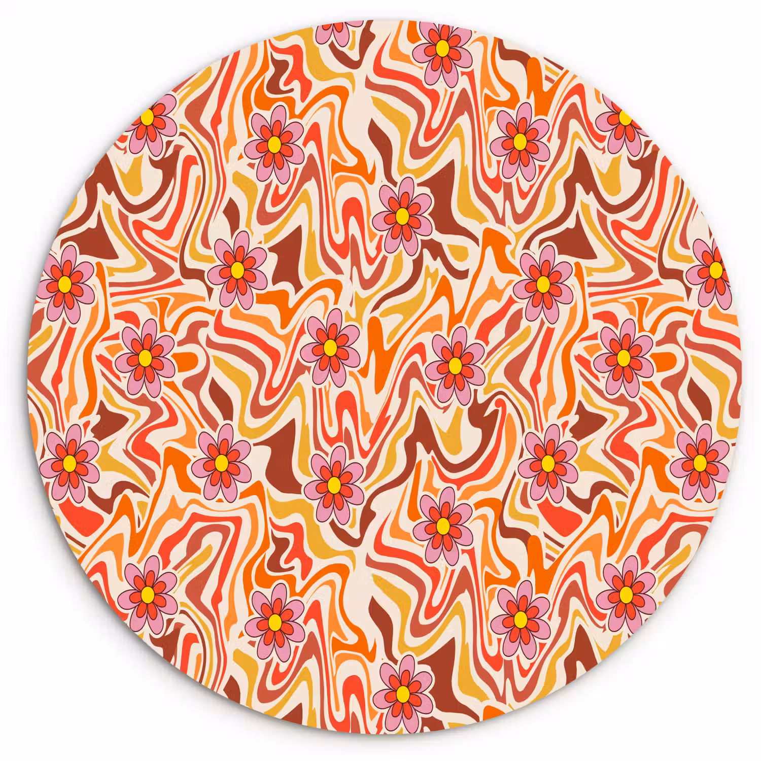 Retro - Bloemen - Patroon Wandcirkel plexiglas klein 852 -3d
