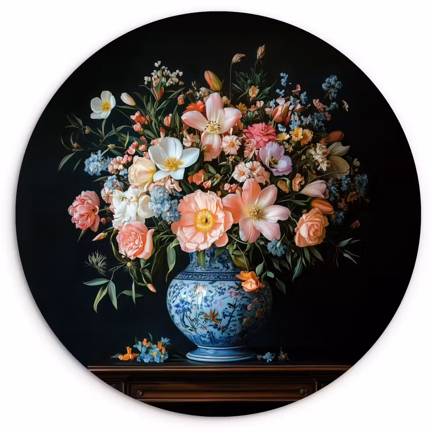 Roze - Bloemen - Vaas - Kleuren Wandcirkel plexiglas klein -3d