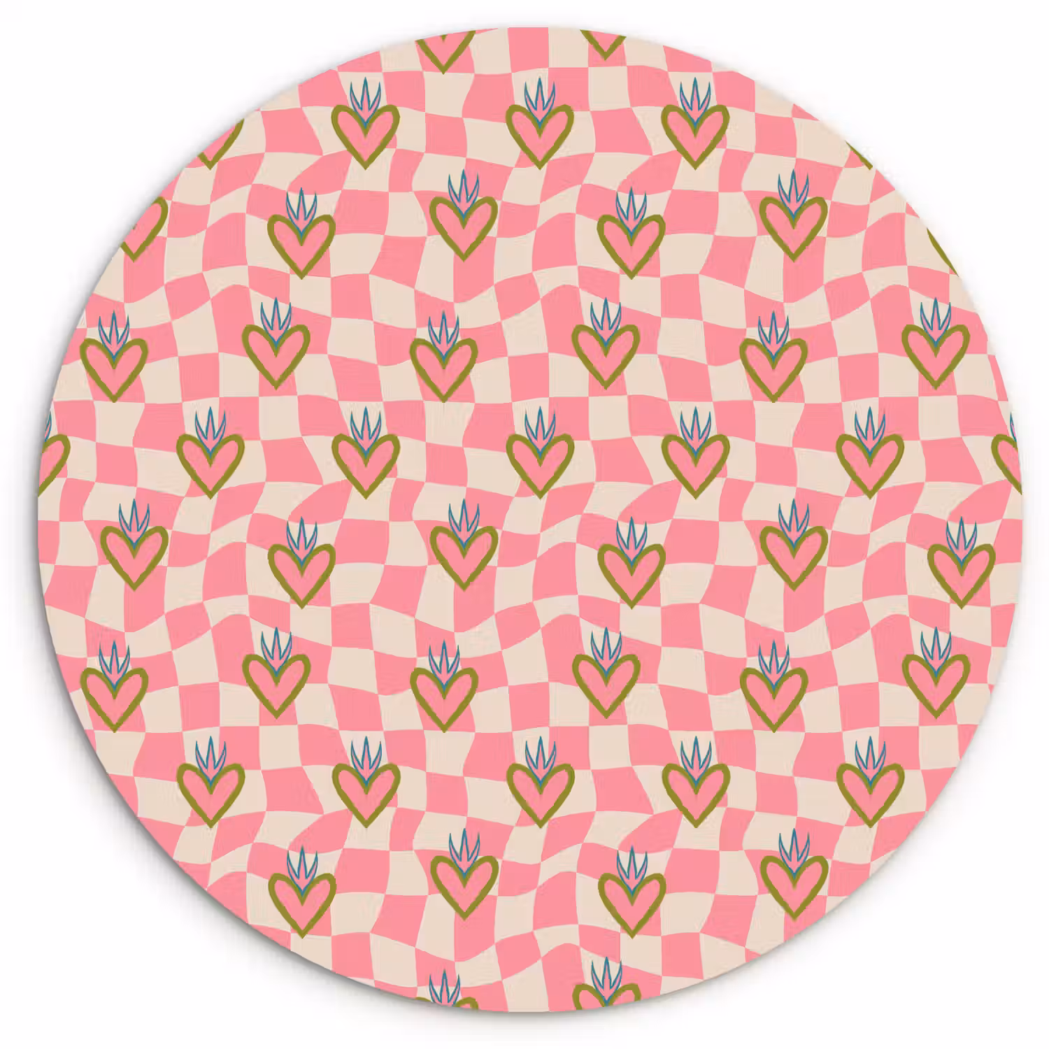 Roze - Retro - Patroon - Geblokt Wandcirkel plexiglas klein 852 -3d