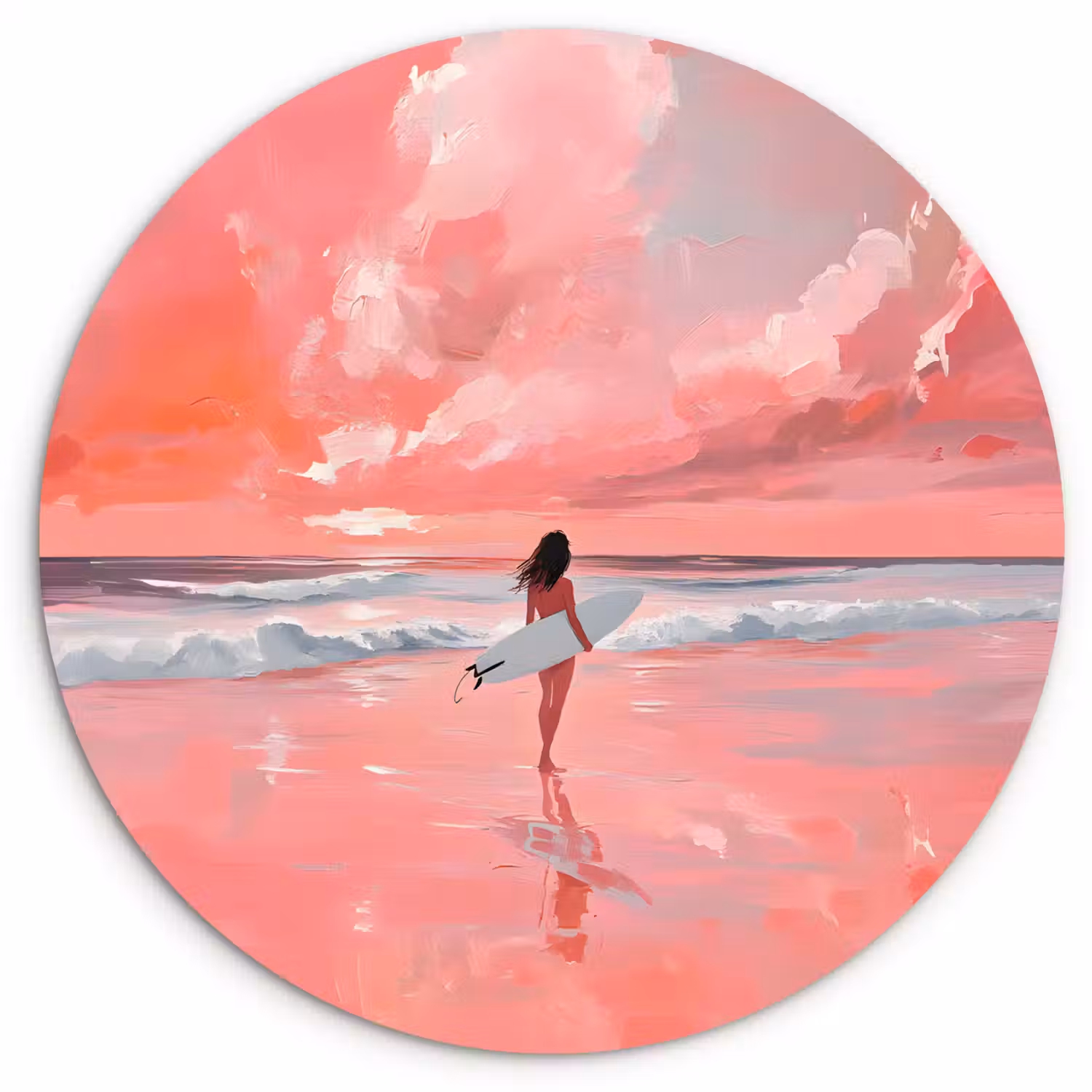 Roze - Surfen - Zee Wandcirkel plexiglas klein -3d