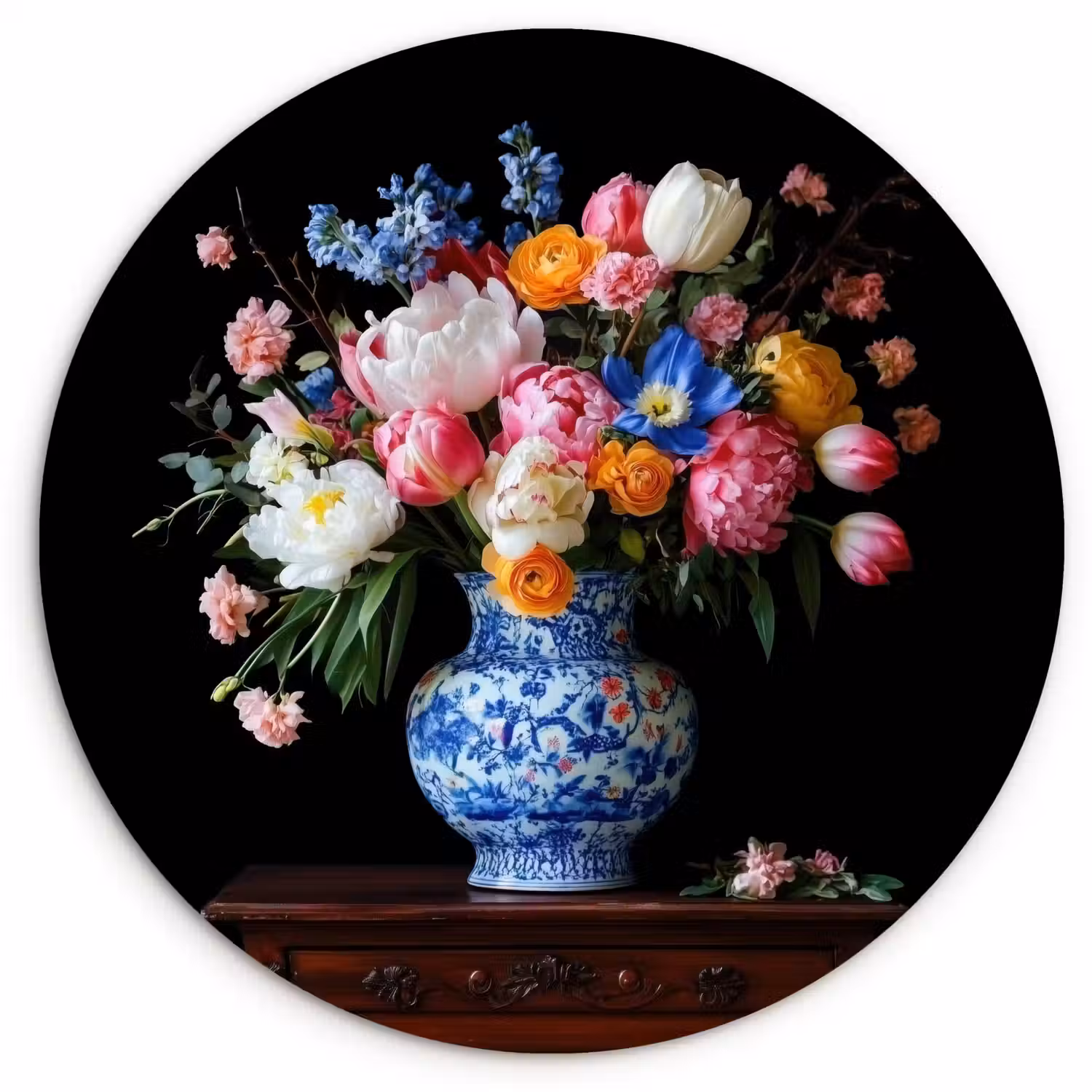 Rozen - Bloemen - Vaas - Boeket Wandcirkel plexiglas klein -3d