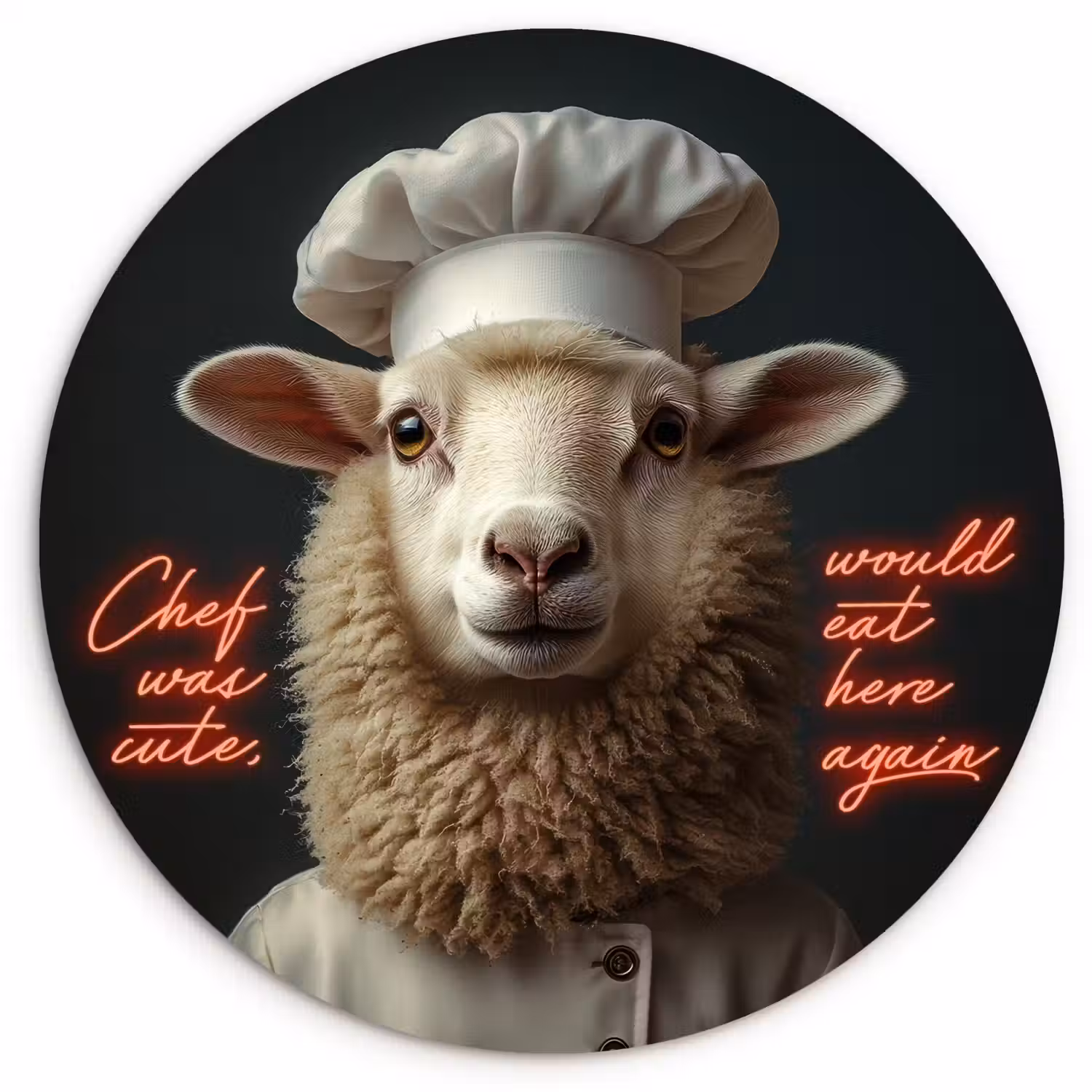 Schaap - Kokskleding - Neon - Quote Wandcirkel plexiglas klein -3d