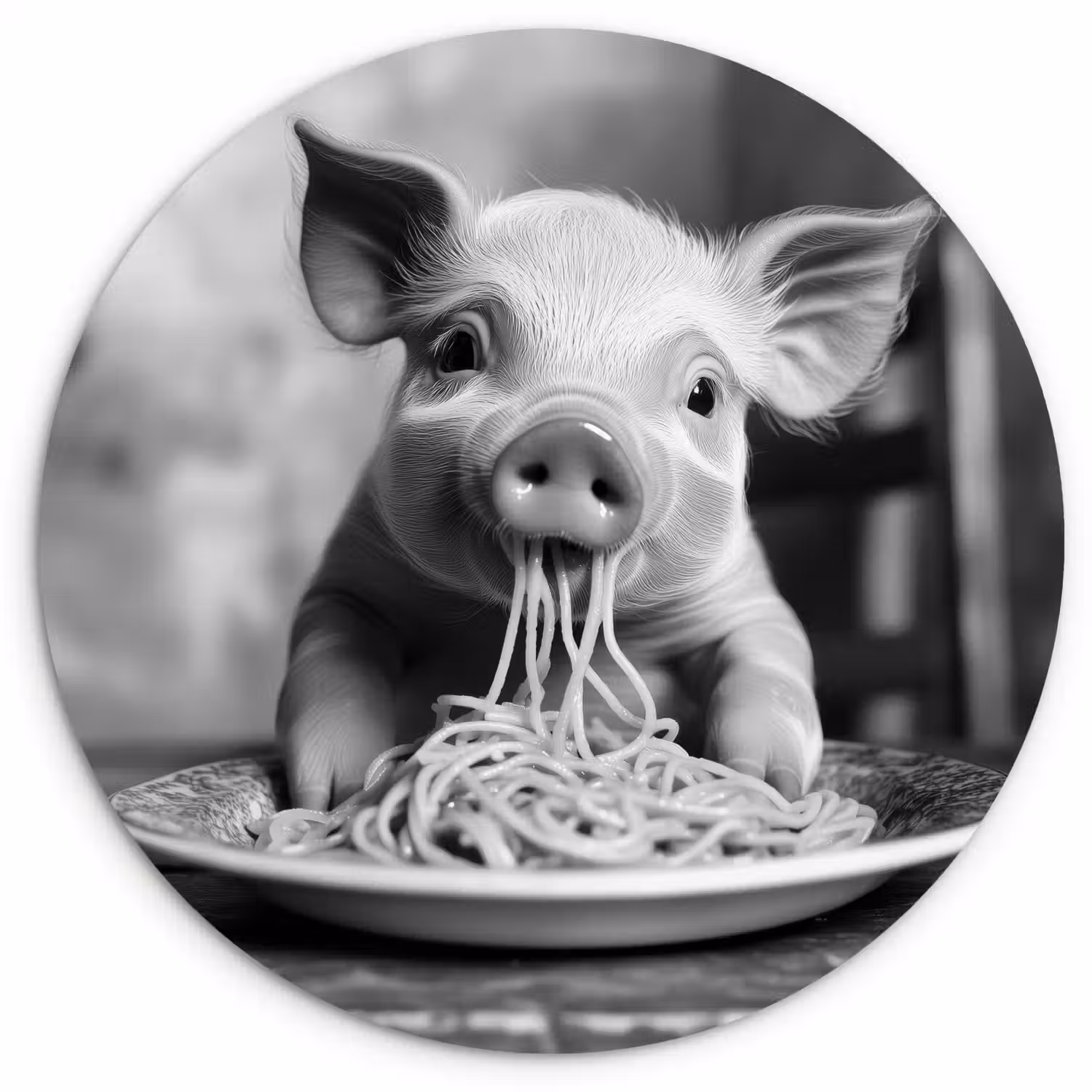 Varken - Schattig - Spaghetti - Zwart wit - Dier Wandcirkel plexiglas klein -3d