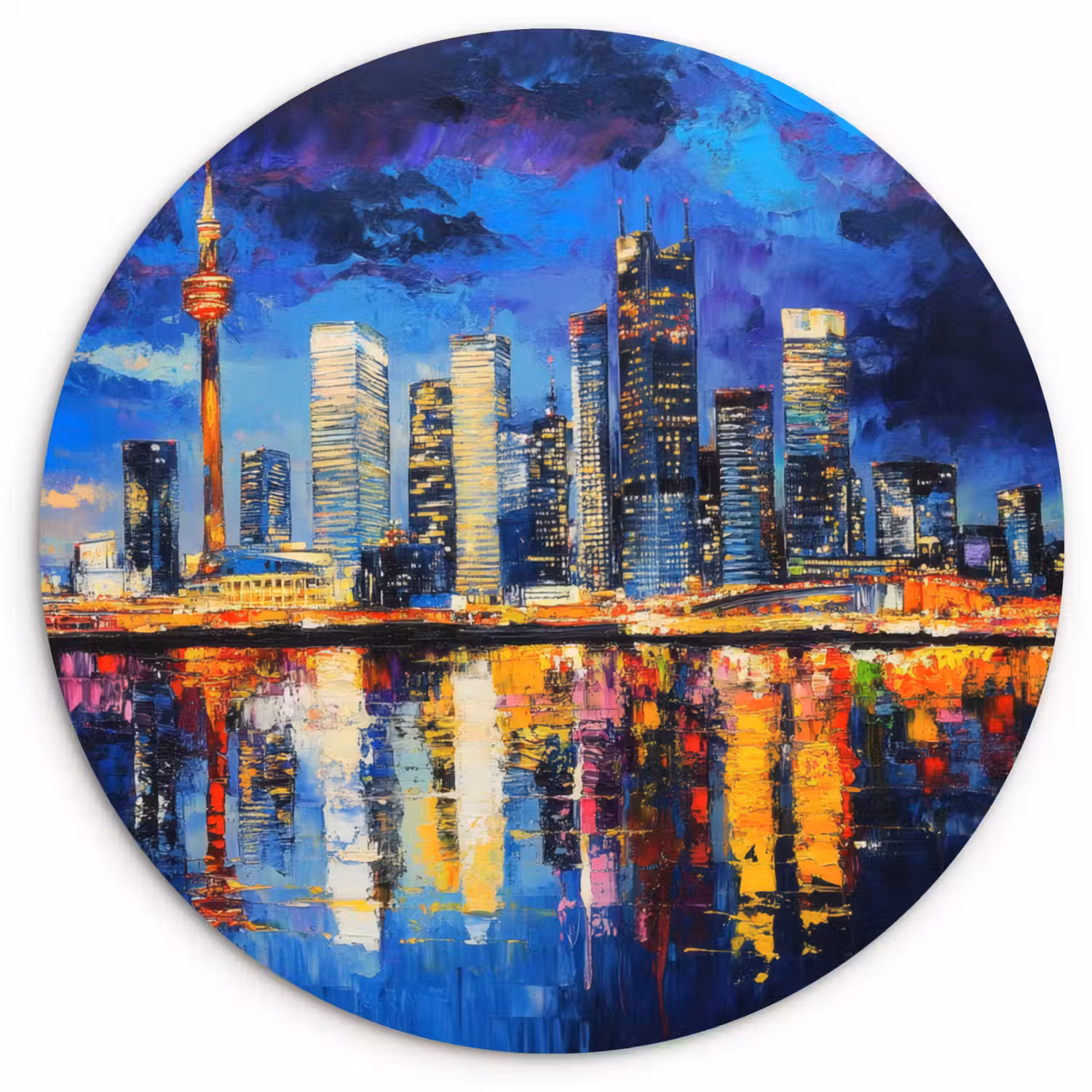 Skyline Toronto - Modern - Stadslicht - Blauw Wandcirkel plexiglas klein -3d