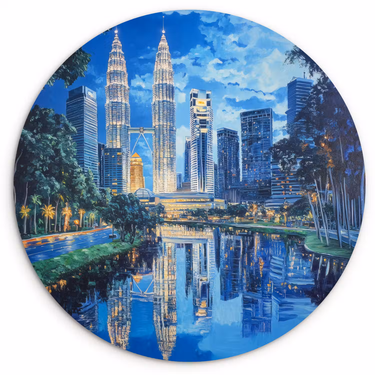 Stad Kuala Lumpur - Skyline - Wolkenkrabbers - Water Wandcirkel plexiglas klein -3d