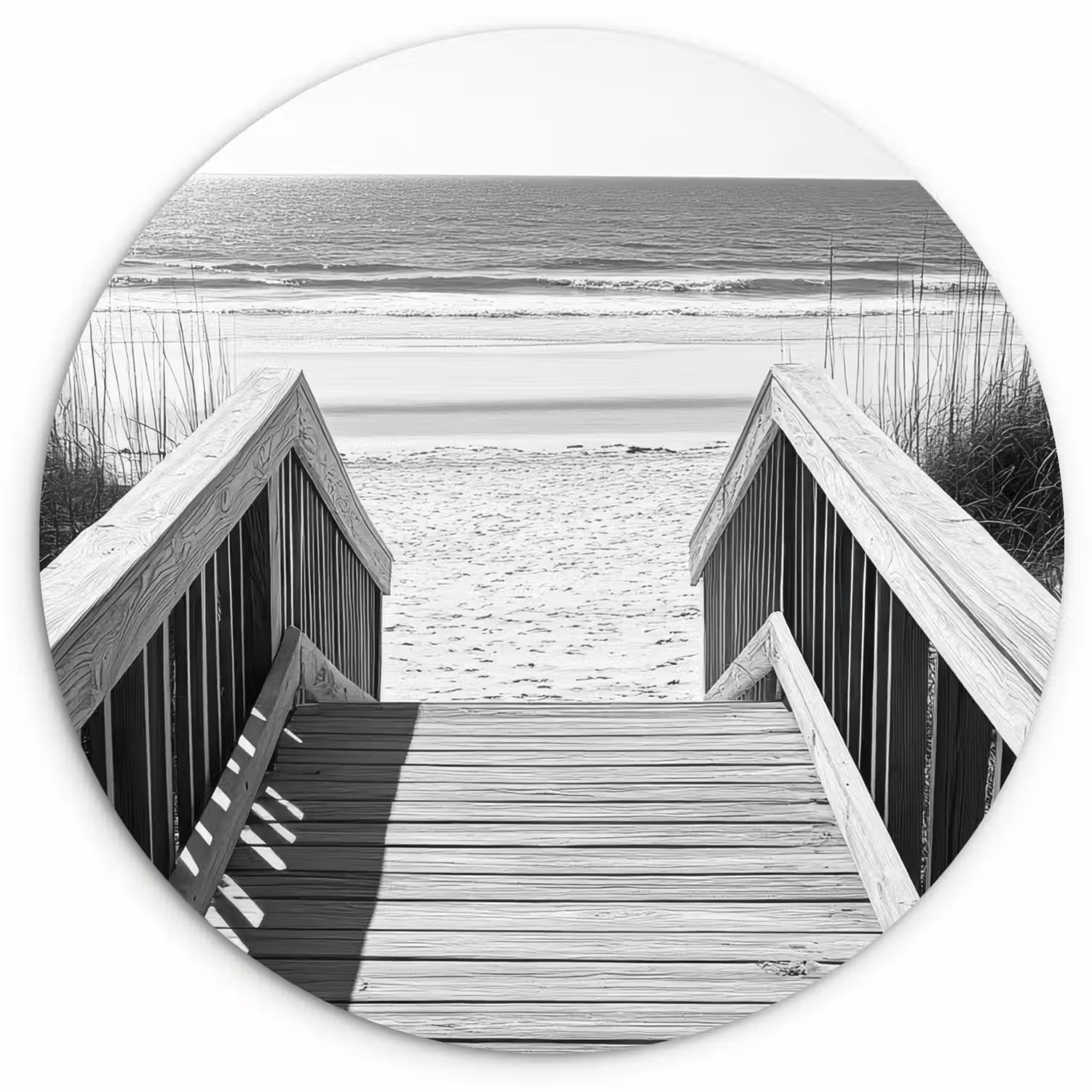 Loopbrug - Hout - Strand - Zee Wandcirkel plexiglas klein -3d