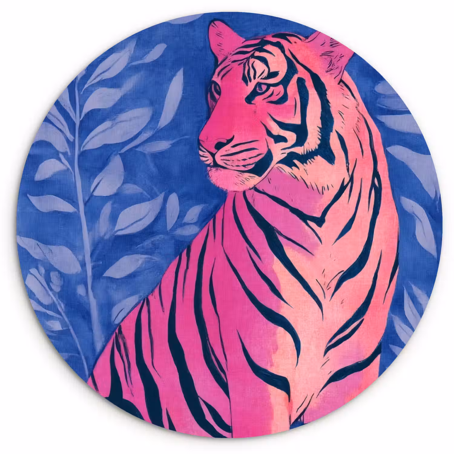 Tijger - Roze - Bladeren - Jungle Wandcirkel plexiglas klein -3d