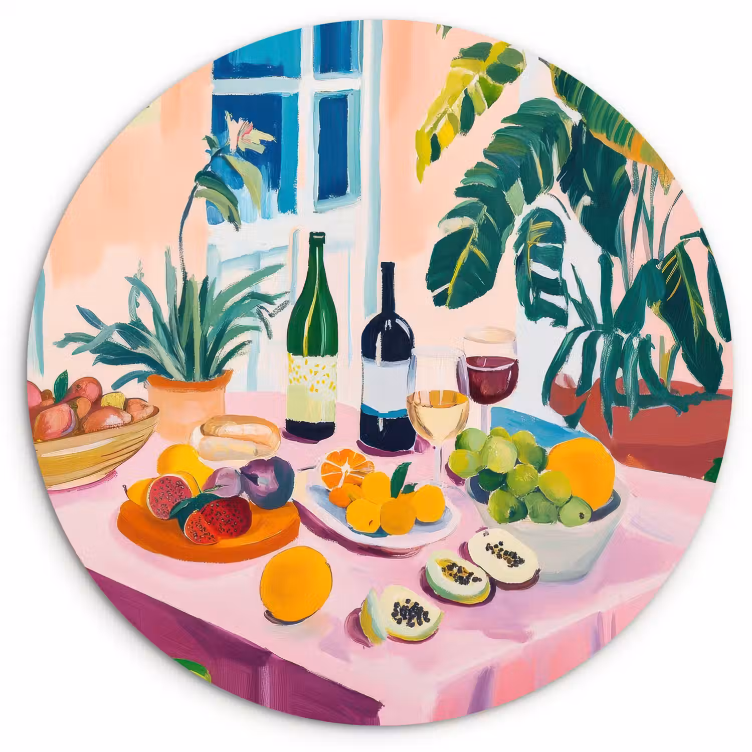Tafel - Wijn - Fruit Wandcirkel plexiglas klein -3d