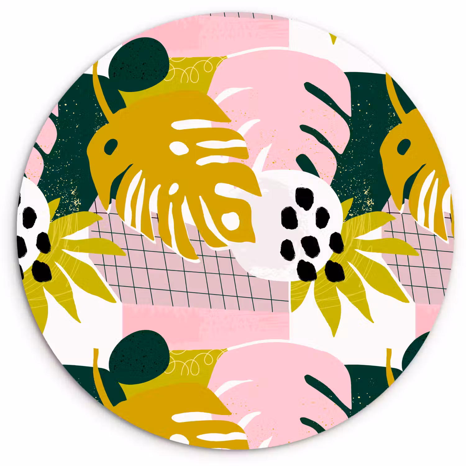 Tropisch - Bladeren - Jungle - Roze - Groen Wandcirkel plexiglas klein 852 -3d