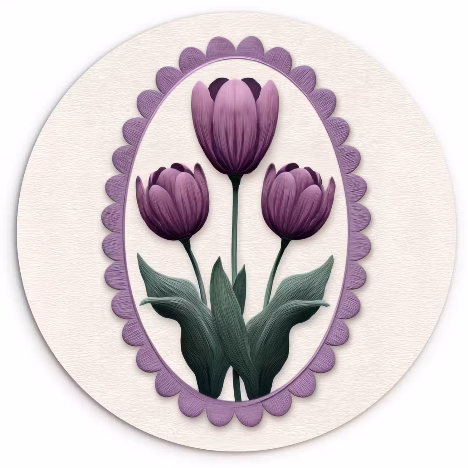 Tulpen - Paars - Lijst - Bladeren Wandcirkel plexiglas klein -3d