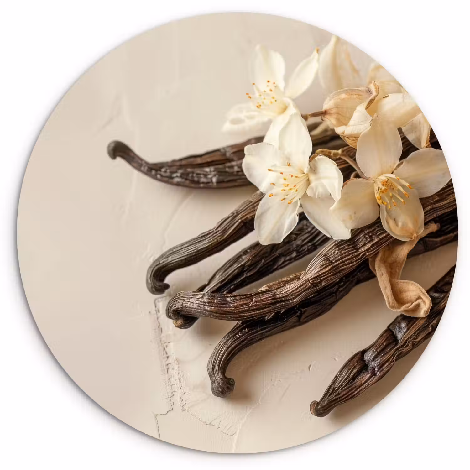 Vanille - Bloemen - Beige Wandcirkel plexiglas klein -3d