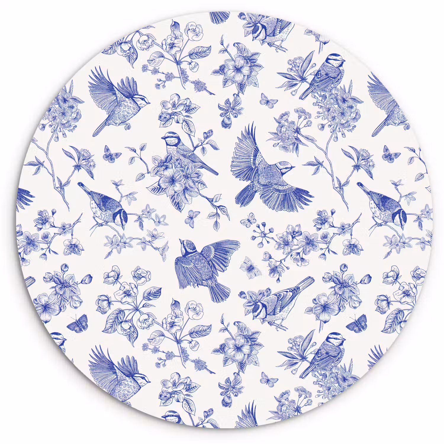 Birds - Flowers - Blue Wandcirkel plexiglas klein 852 -3d