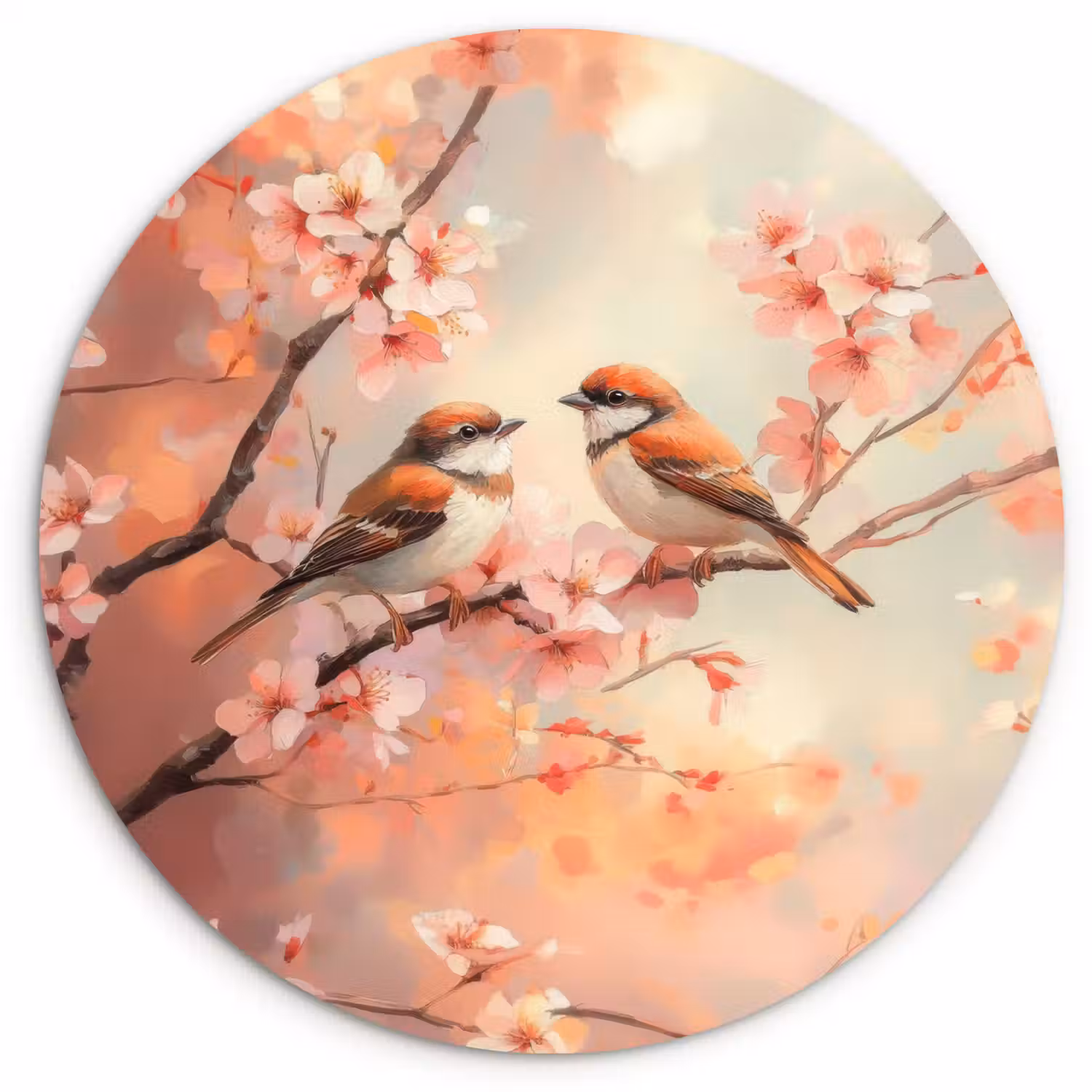 Vogels - Romantic - Bloesemtak Wandcirkel plexiglas klein -3d