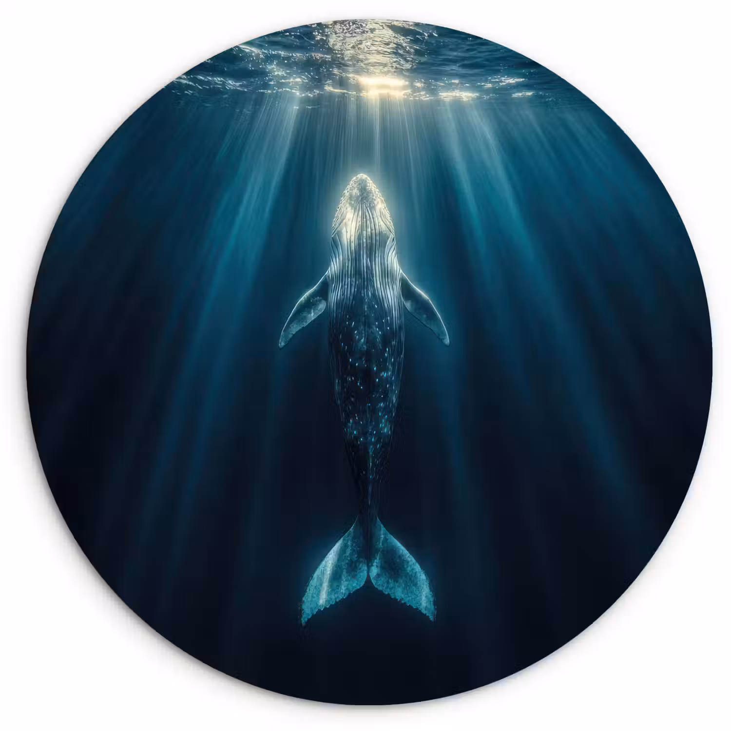 Walvis - Water - Zonnestralen - Blauw Wandcirkel plexiglas klein -3d