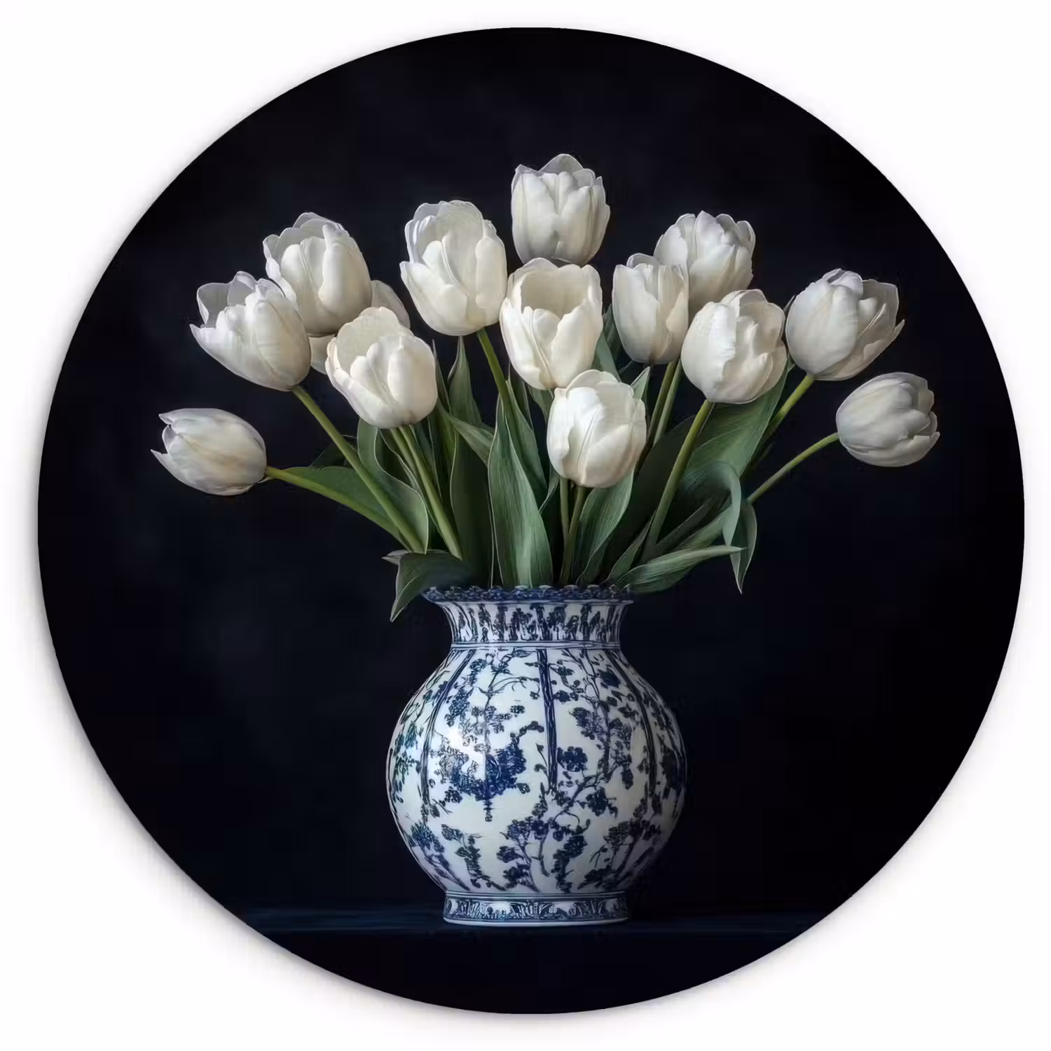 Wit - Bloemen - Tulpen - Vaas Wandcirkel plexiglas klein -3d