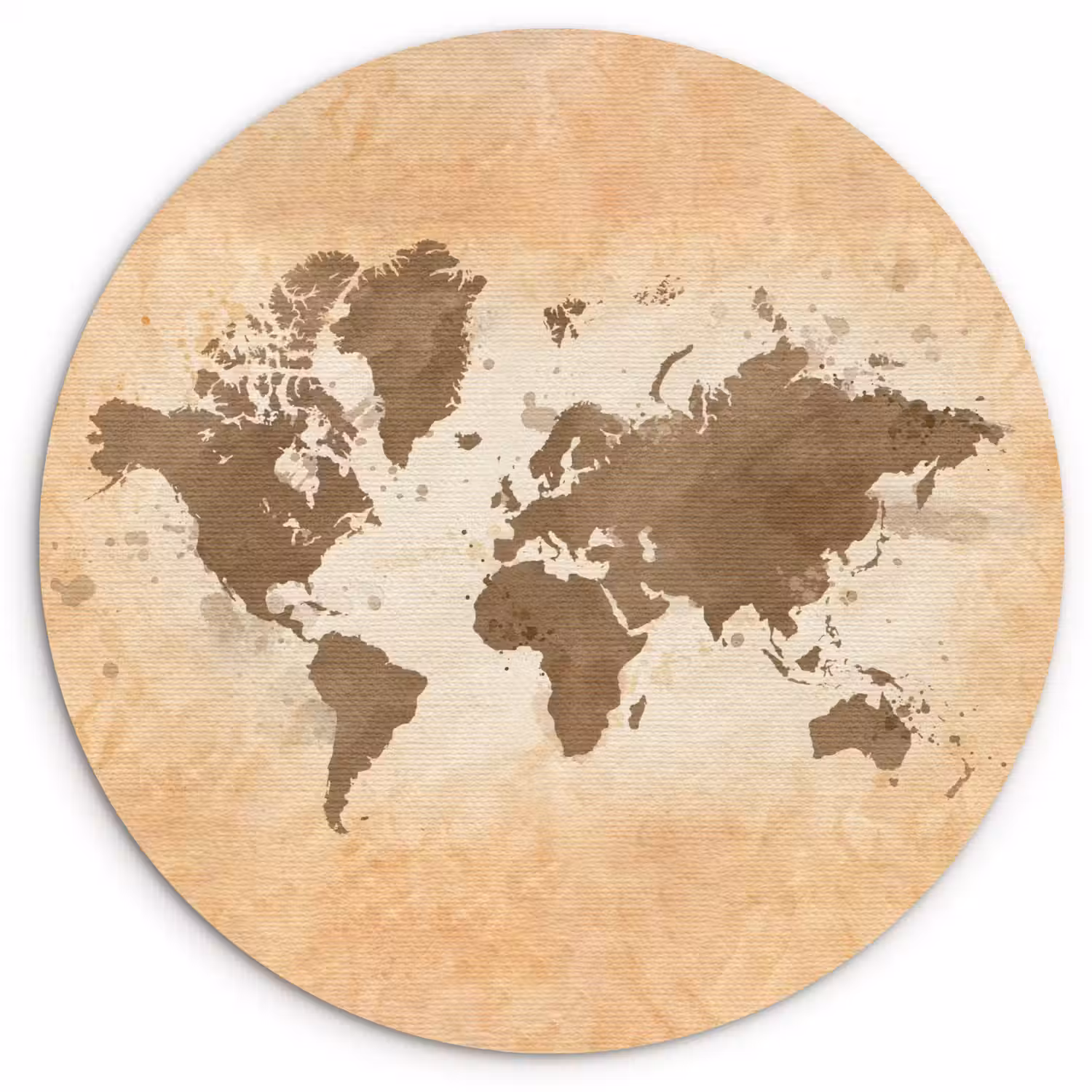Wereldkaart - Beige - Bruin Wandcirkel plexiglas klein -3d