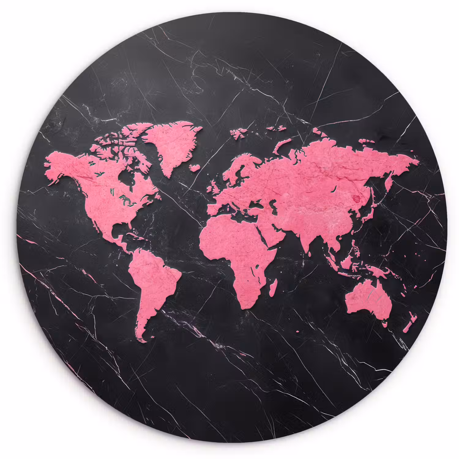 Wereldkaart - Roze - Marmer Wandcirkel plexiglas klein -3d