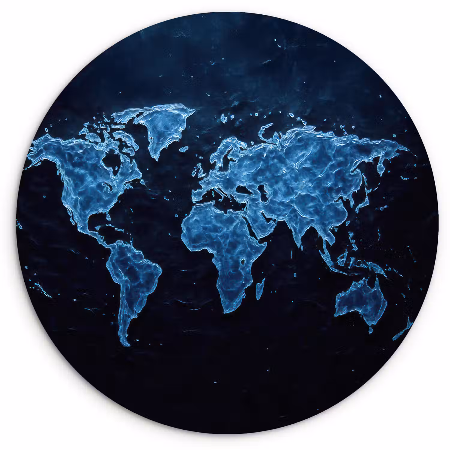 Wereldkaart - Waterstructuur - Blauw Wandcirkel plexiglas klein -3d
