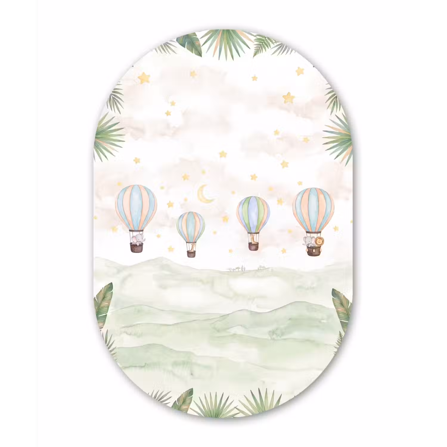 Aquarel - Luchtballonnen - Pastel Wandcirkel Ovaal Aluminium middel -3d