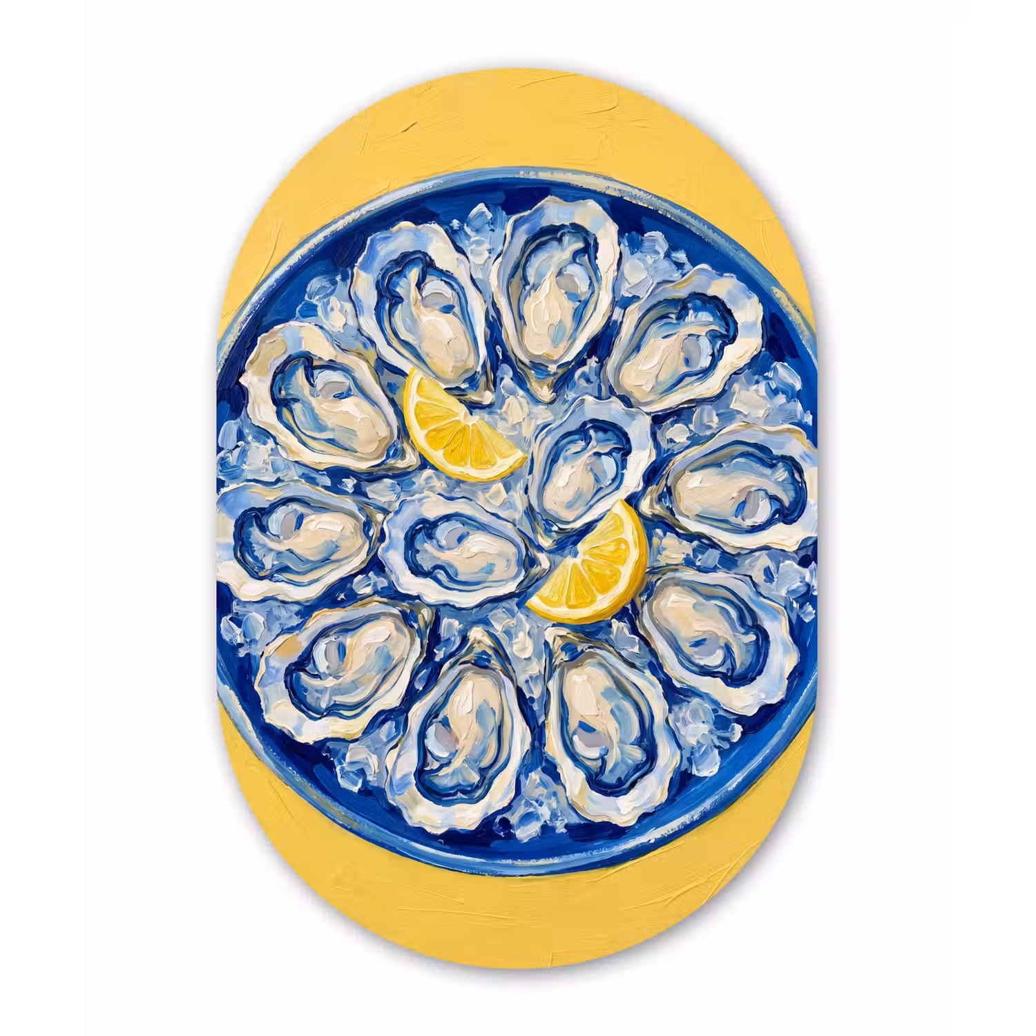 Oesters - Citroen - IJs - Modern - Geel Wandcirkel Ovaal Aluminium middel -3d