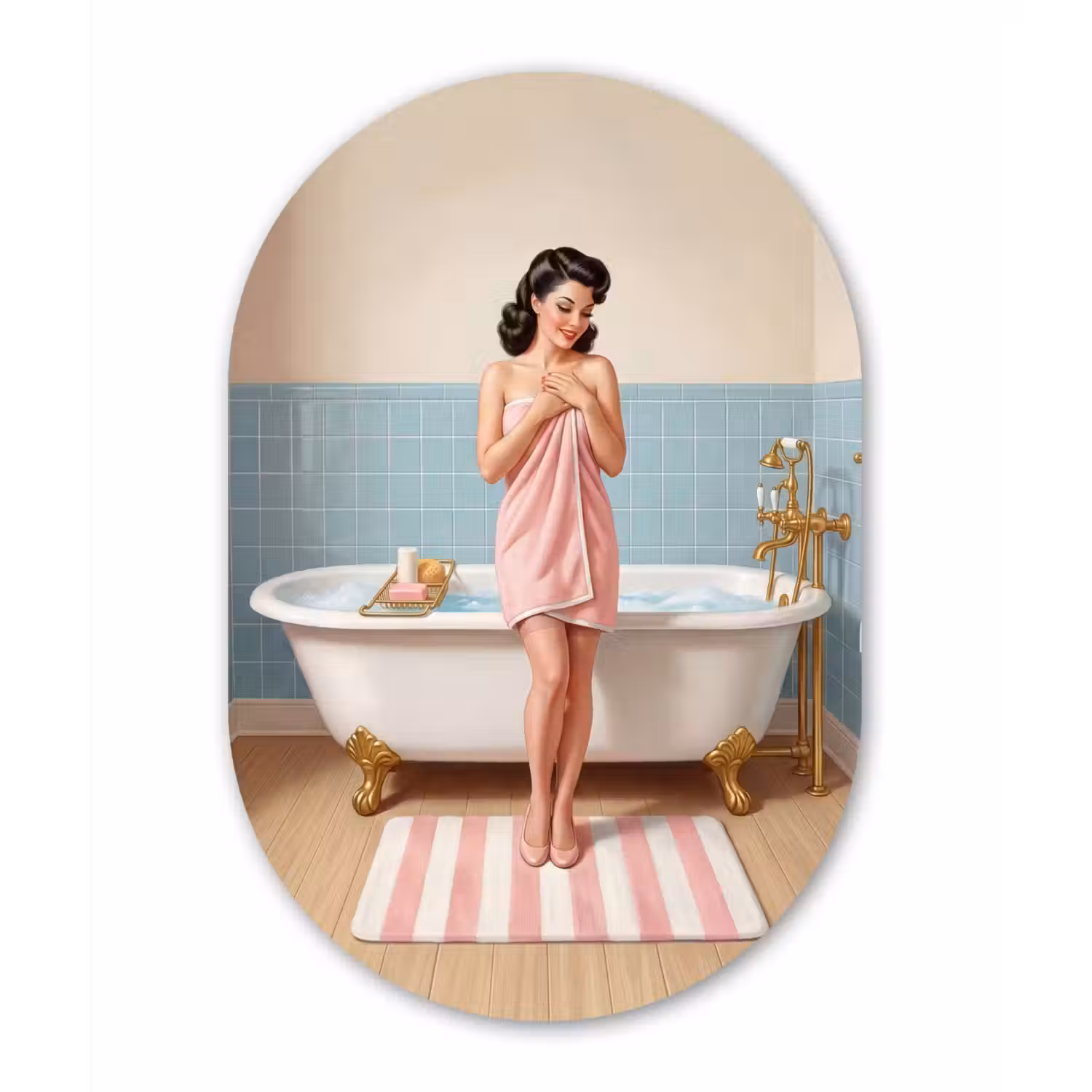 Badkamer - Vrouw - Roze Wandcirkel Ovaal Aluminium middel -3d