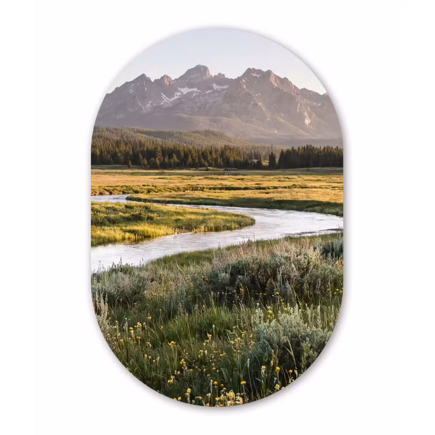 Berglandschap - Rivier - Bos Wandcirkel Ovaal Aluminium middel -3d