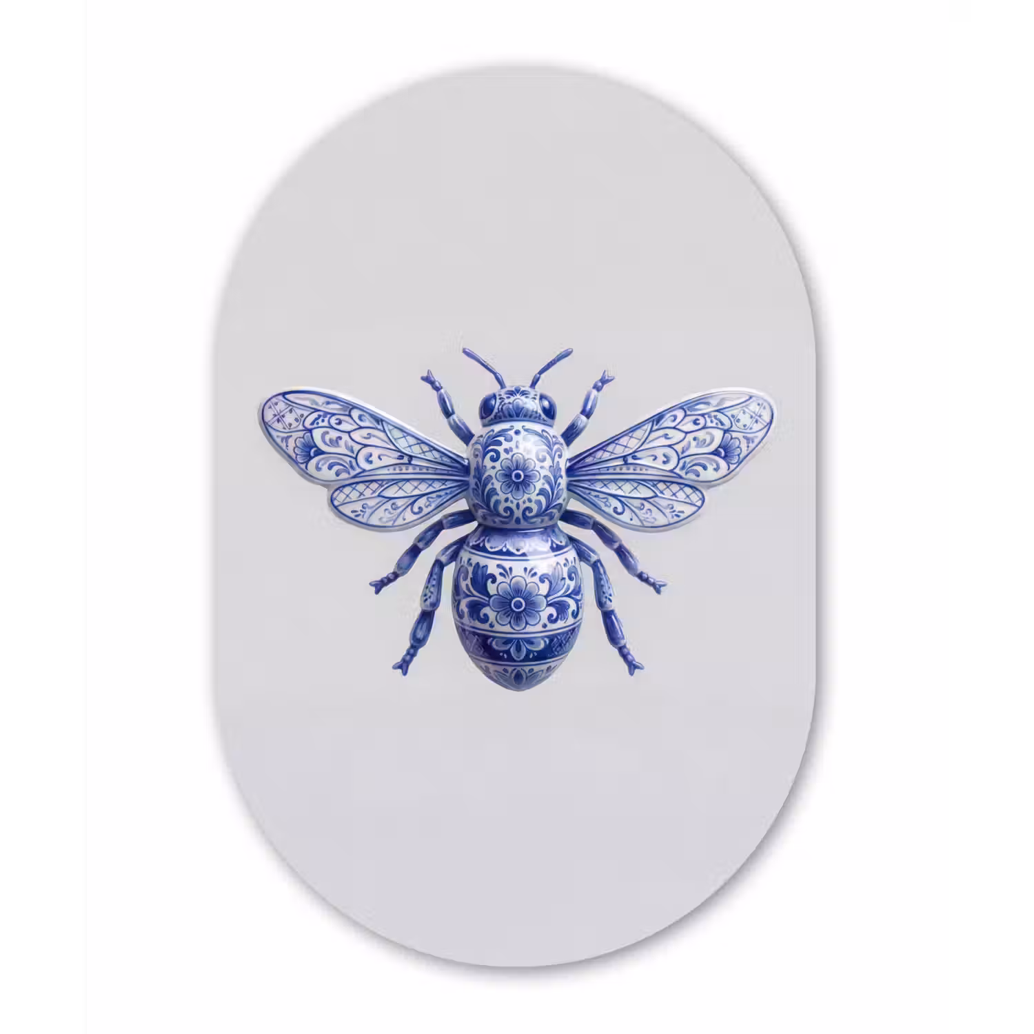 Bij - Modern - Delfts - Blauw Wandcirkel Ovaal Aluminium middel -3d