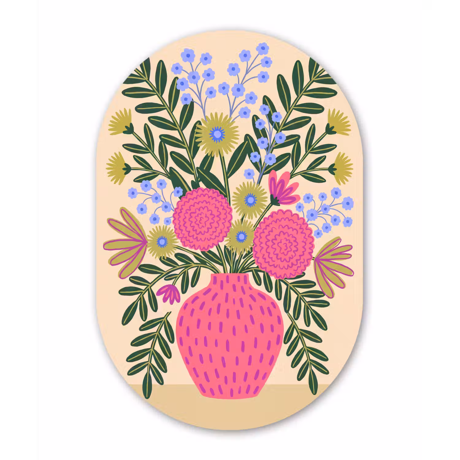 Bloemen - Boeket - Natuur - Abstract - Roze Wandcirkel Ovaal Aluminium middel -3d