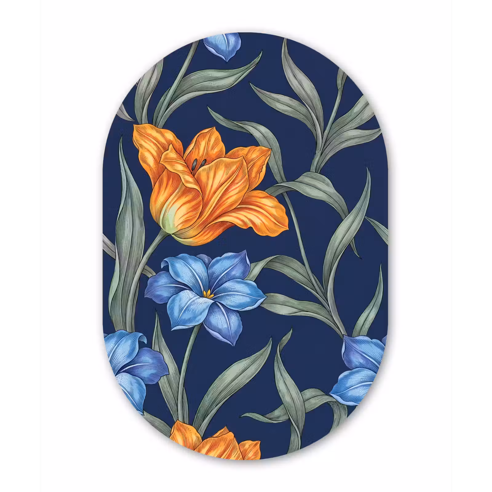 Wandoval - Aluminium - Blumen – Botanik – Muster - Bloemen - Botanisch - Patroon Wandcirkel Ovaal Aluminium middel
