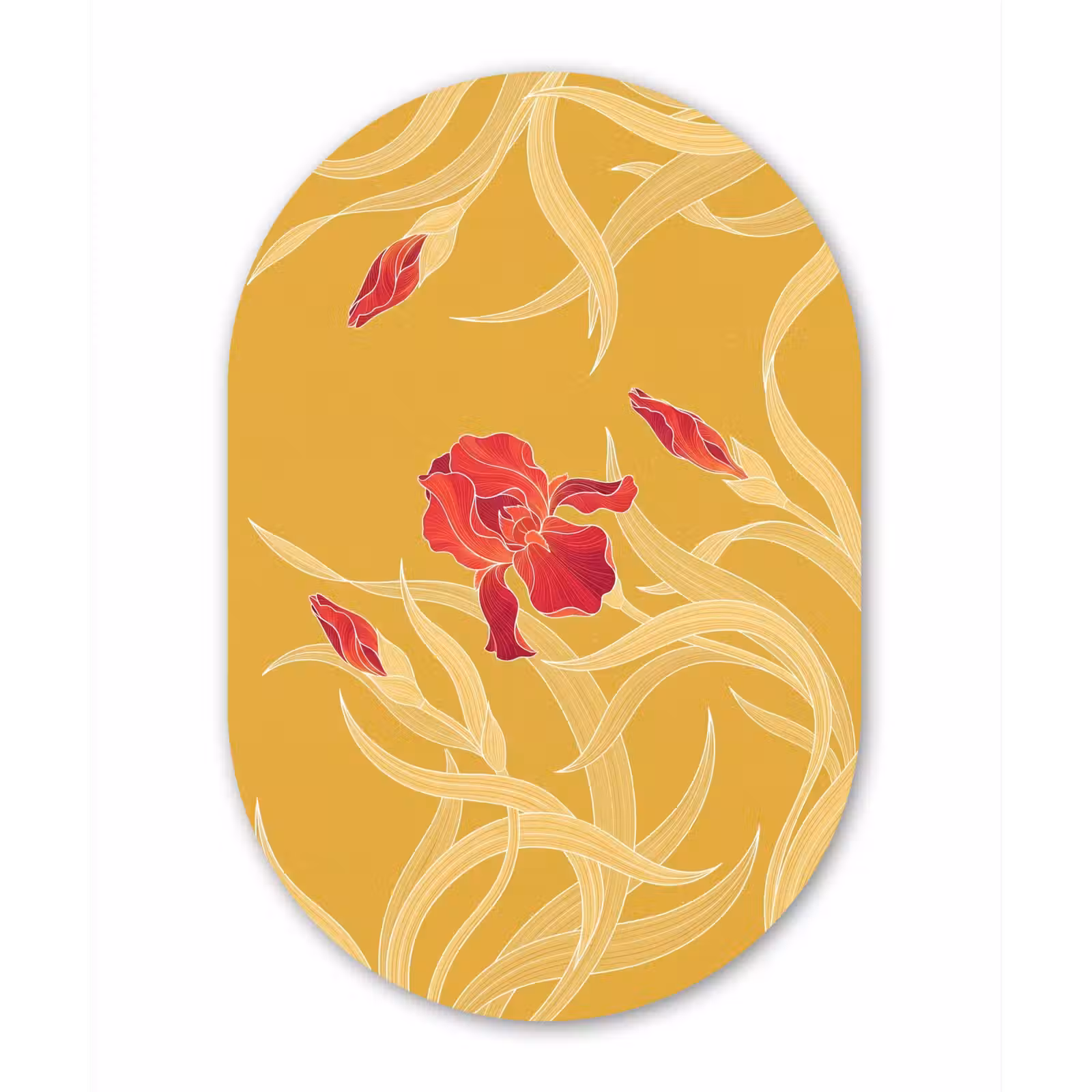 Wandoval - Aluminium - Blumen – Illustration – Rot - Bloemen - Illustratie - Rood Wandcirkel Ovaal Aluminium middel