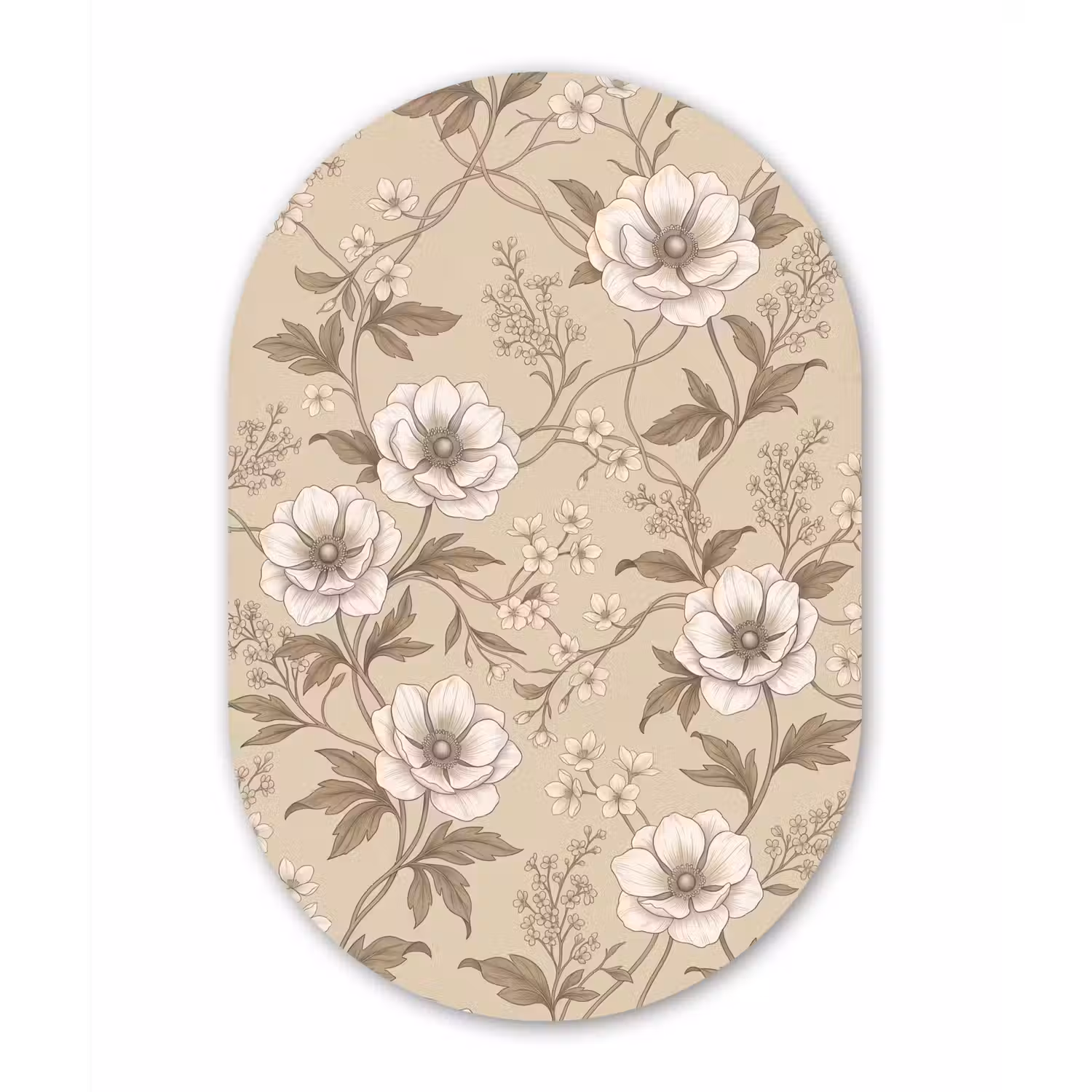 Bloemen - Patroon - Beige Wandcirkel Ovaal Aluminium middel -3d