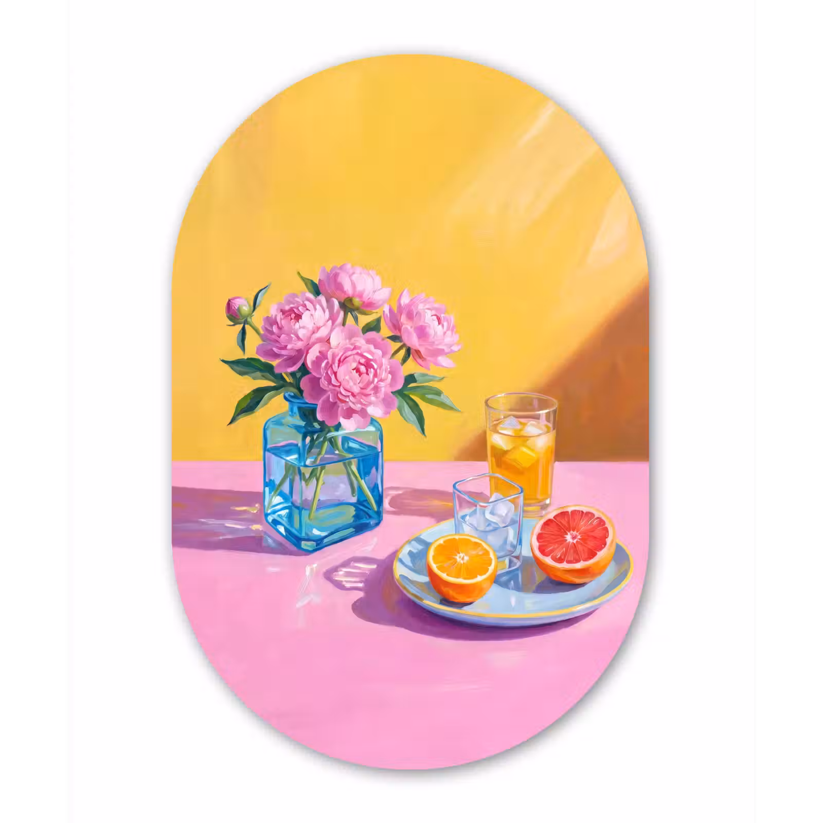 Wandoval - Aluminium - Blumen – Rosa – Modern - Bloemen - Roze - Modern Wandcirkel Ovaal Aluminium middel