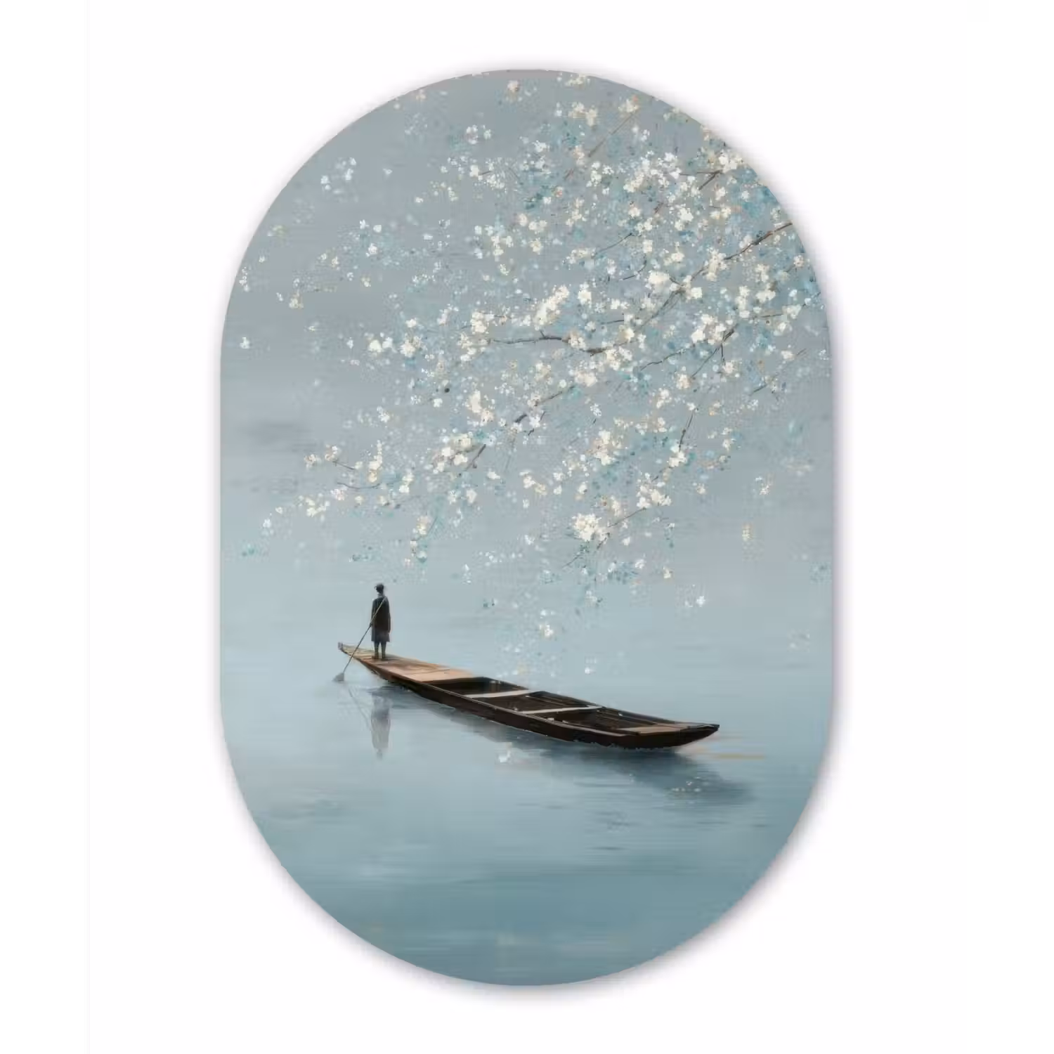 Bloesems - Minimalistisch - Wateroppervlak - Boot Wandcirkel Ovaal Aluminium middel -3d