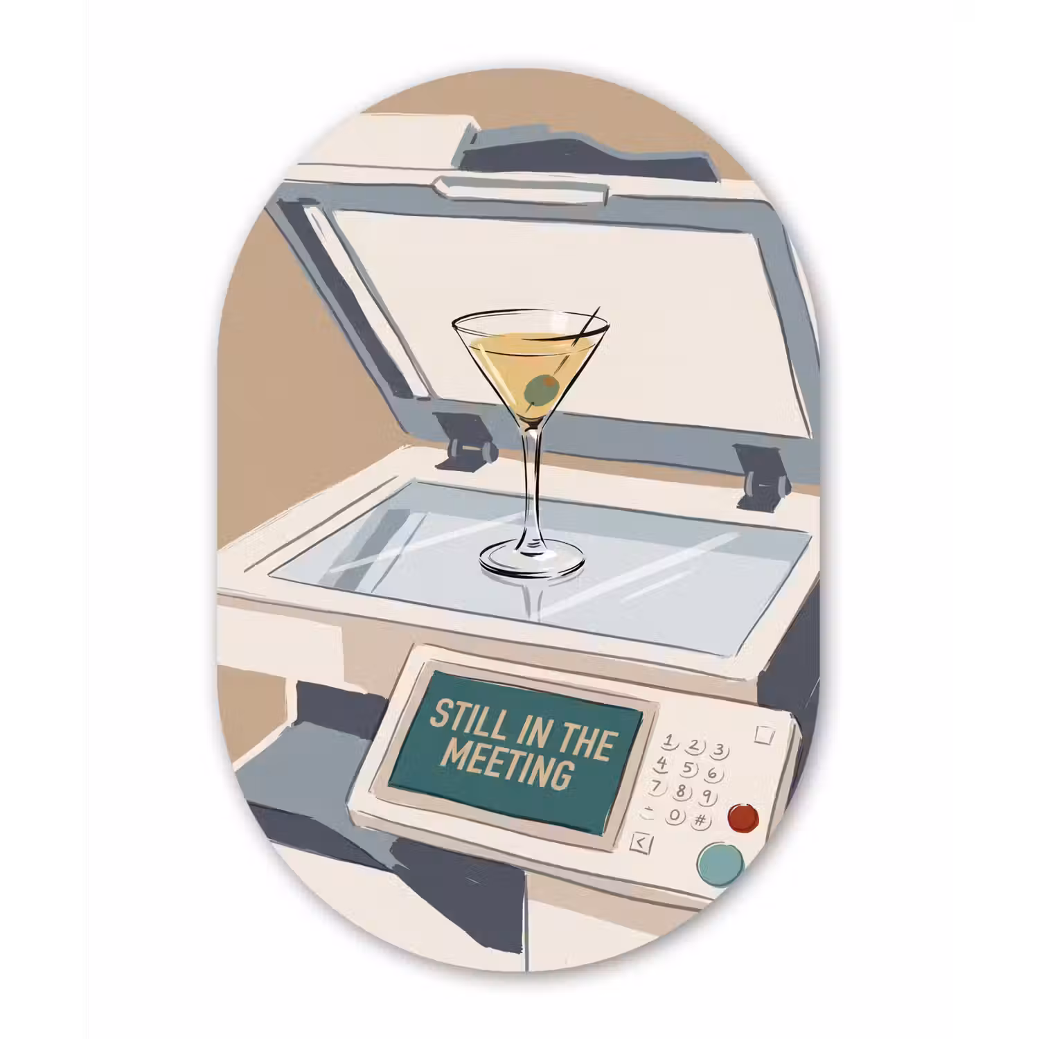Kantoor - Drank - Humor - Illustratie Wandcirkel Ovaal Aluminium middel -3d