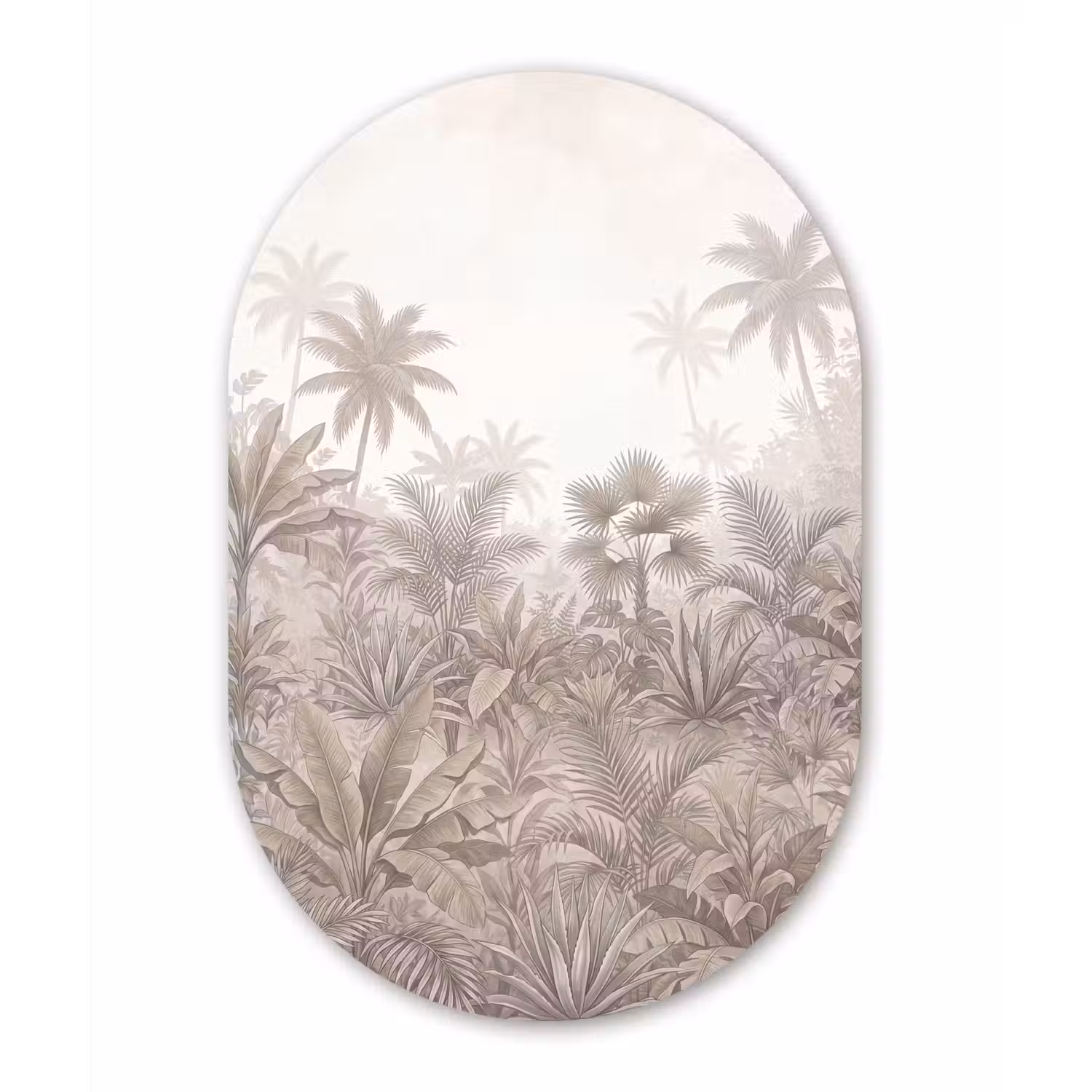 Jungle - Tropisch - Natuur -Vintage - Beige Wandcirkel Ovaal Aluminium middel -3d