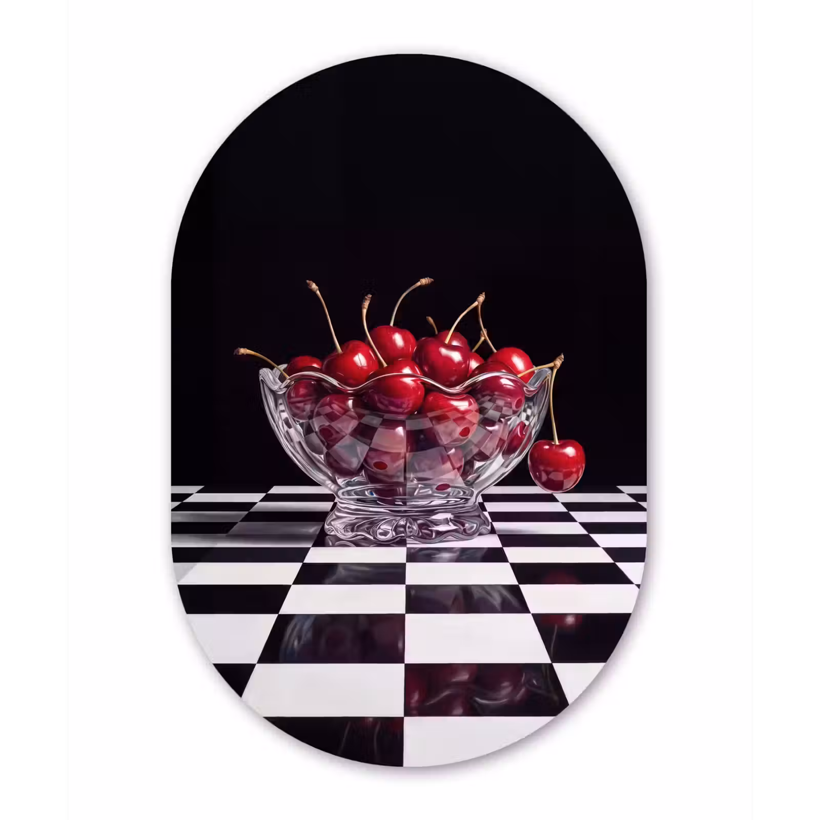 Wandoval - Aluminium - Essen – Kirschen – Rot - Eten - Kersen - Rood Wandcirkel Ovaal Aluminium middel