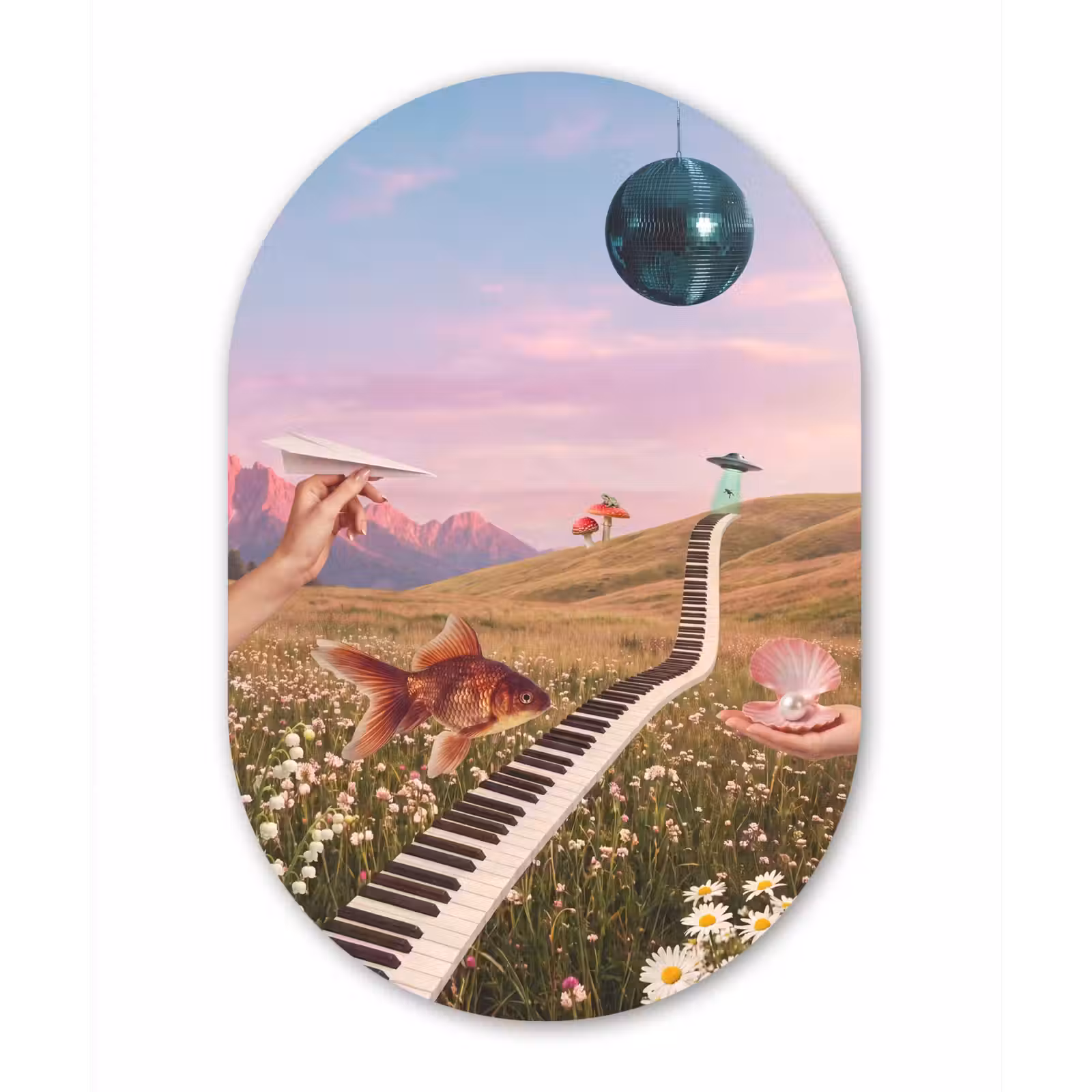 Wandoval - Aluminium - Fisch – Natur – Abstrakt - Vis - Natuur - Abstract Wandcirkel Ovaal Aluminium middel