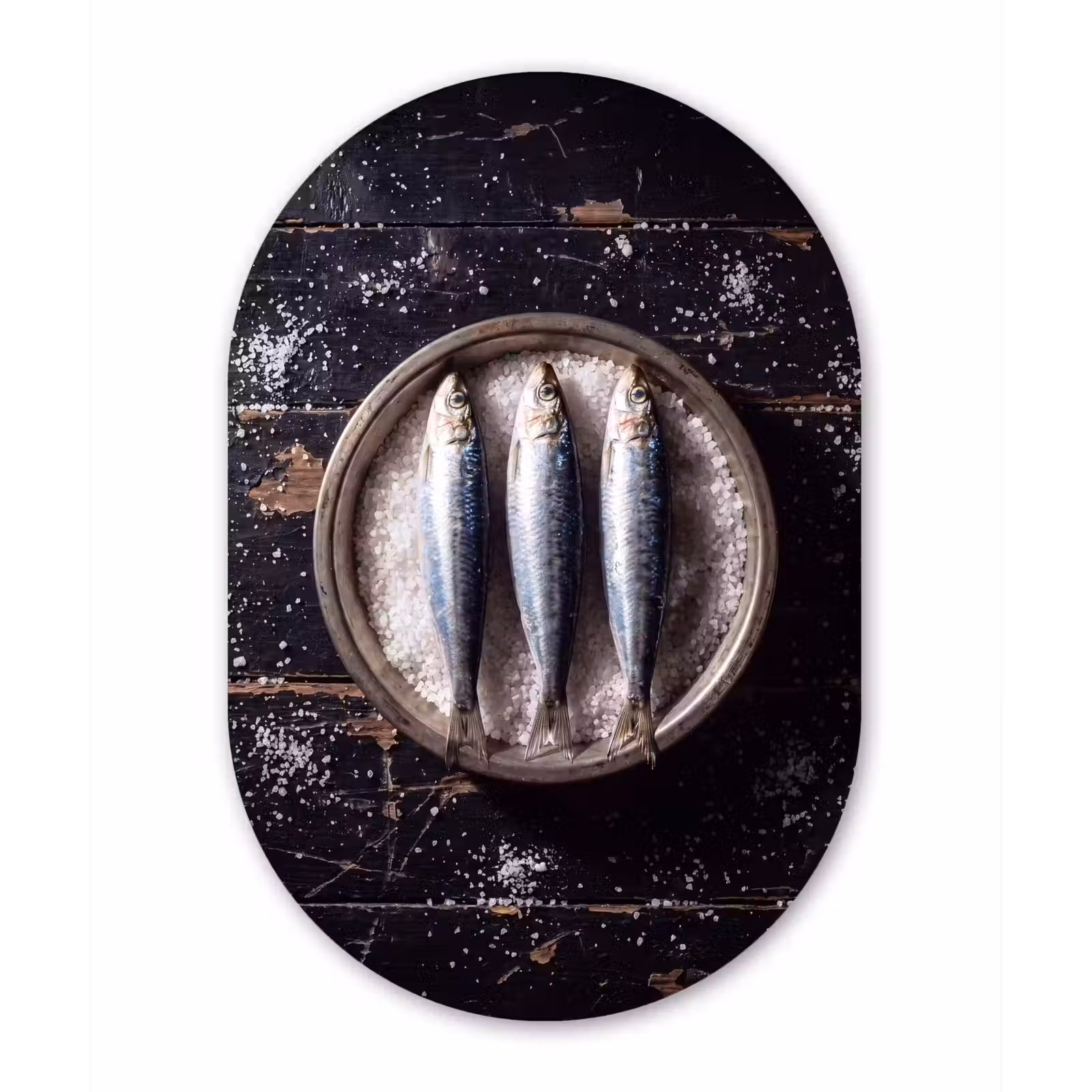 Wandoval - Aluminium - Fisch – Salz – Essen - Vis - Zout - Eten Wandcirkel Ovaal Aluminium middel