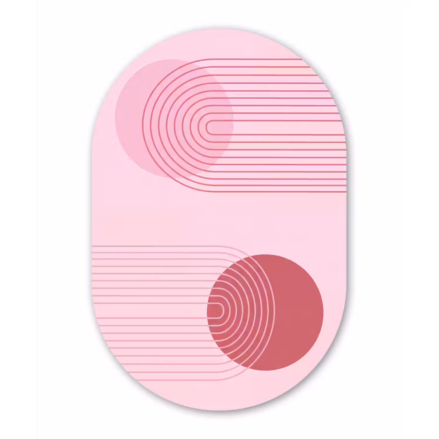 Vormen - Lijnen - Minimalistisch - Roze Wandcirkel Ovaal Aluminium middel -3d