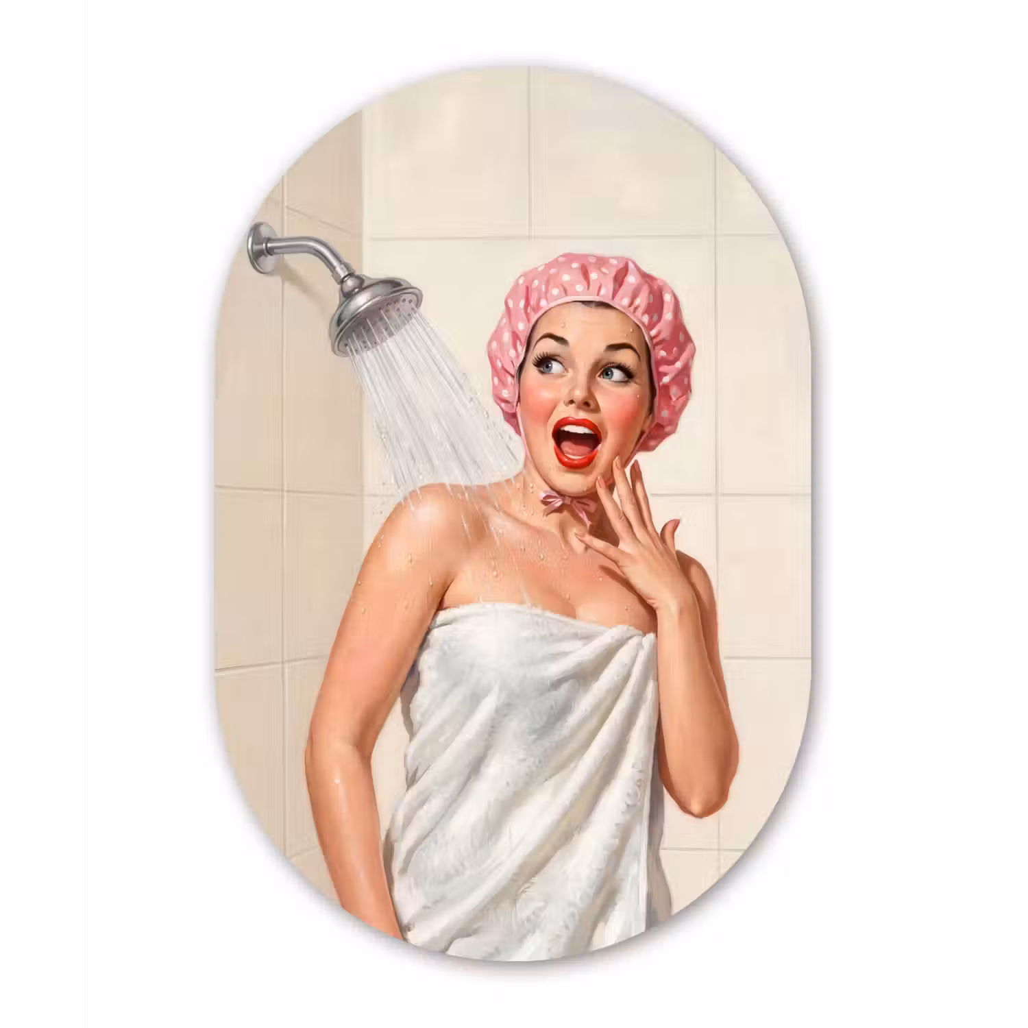 Vrouw - Douche - Roze Wandcirkel Ovaal Aluminium middel -3d