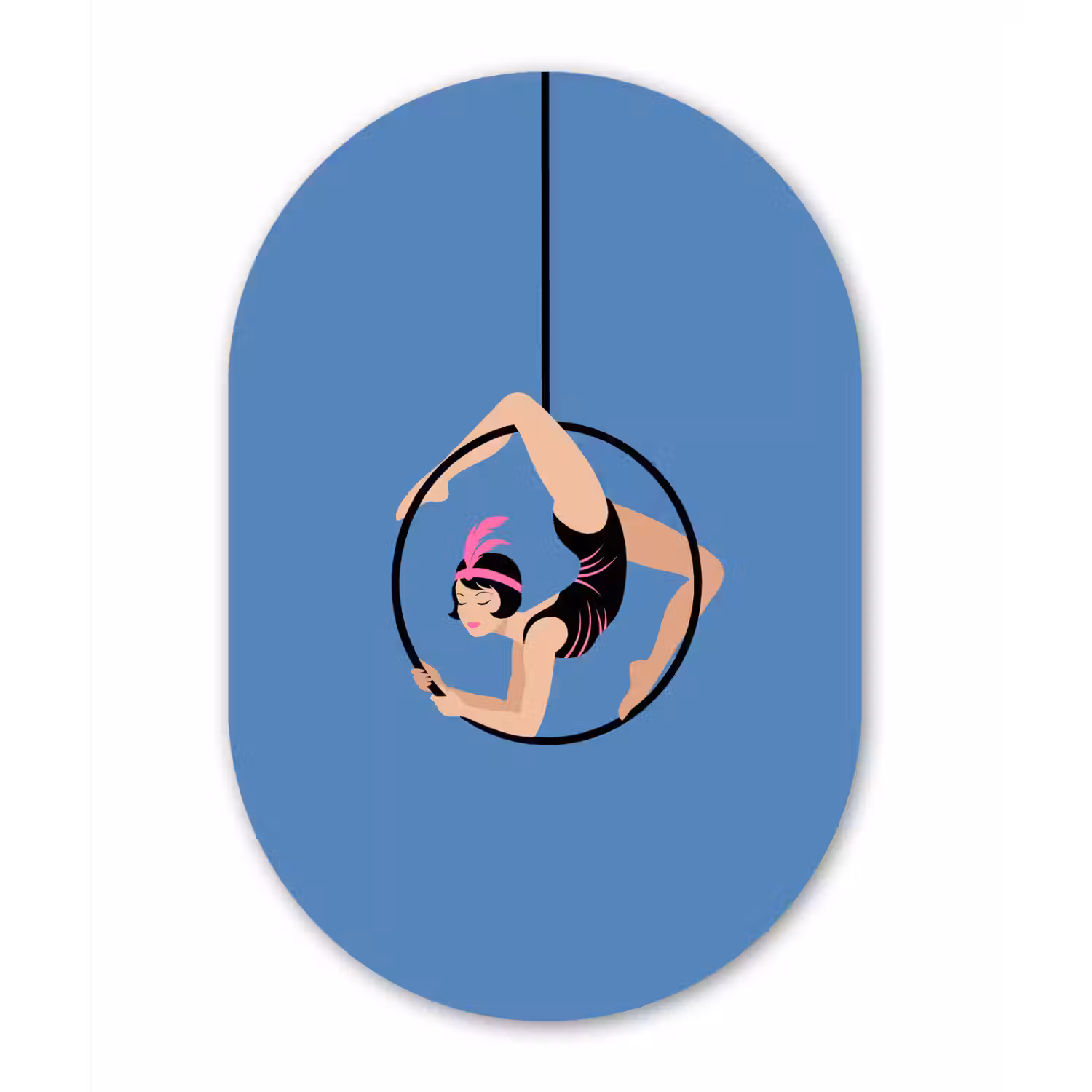 Vrouw - Aerial hoop - Art deco - Illustratie - Blauw Wandcirkel Ovaal Aluminium middel -3d