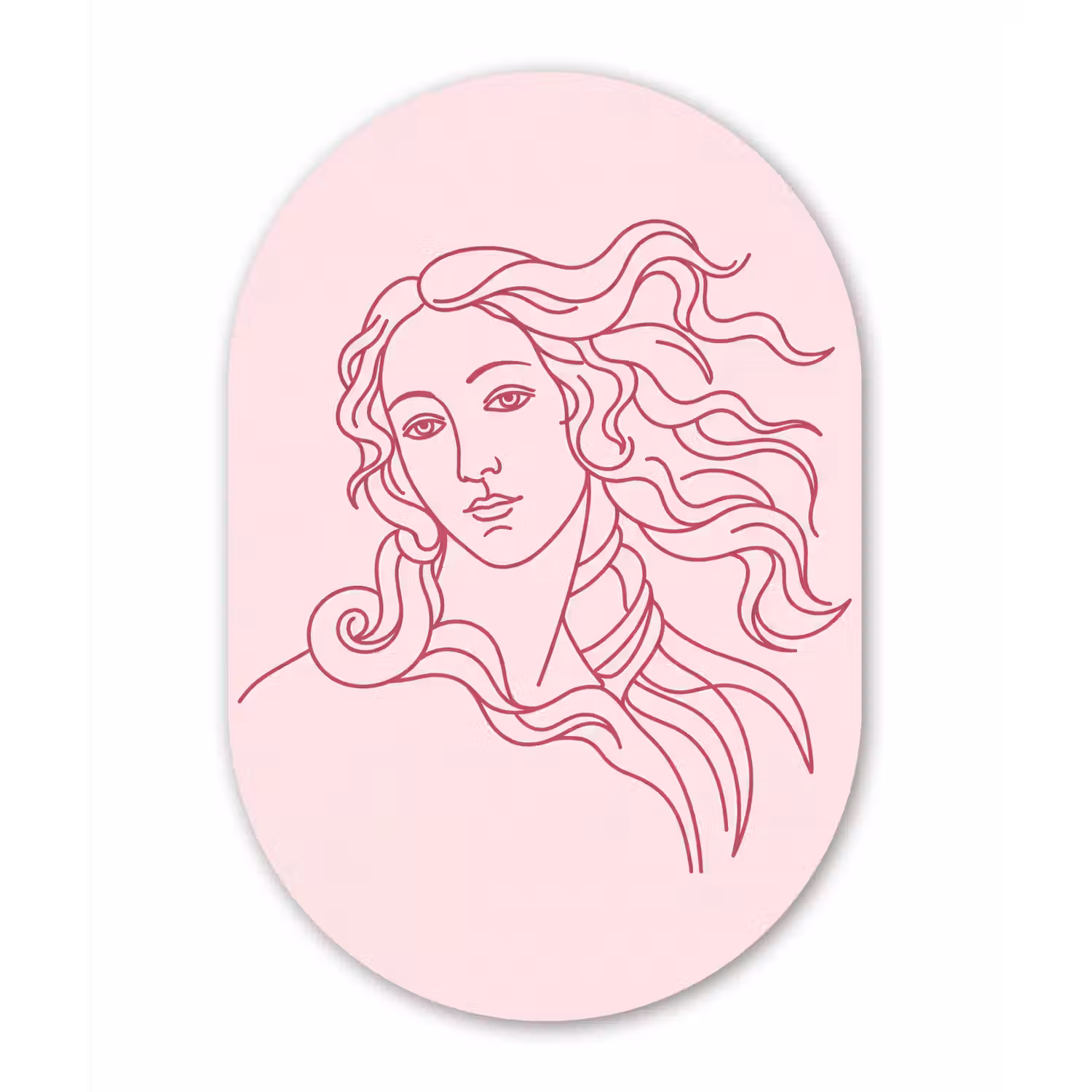Vrouw - Portret - Klassiek - Line-art - Roze Wandcirkel Ovaal Aluminium middel -3d