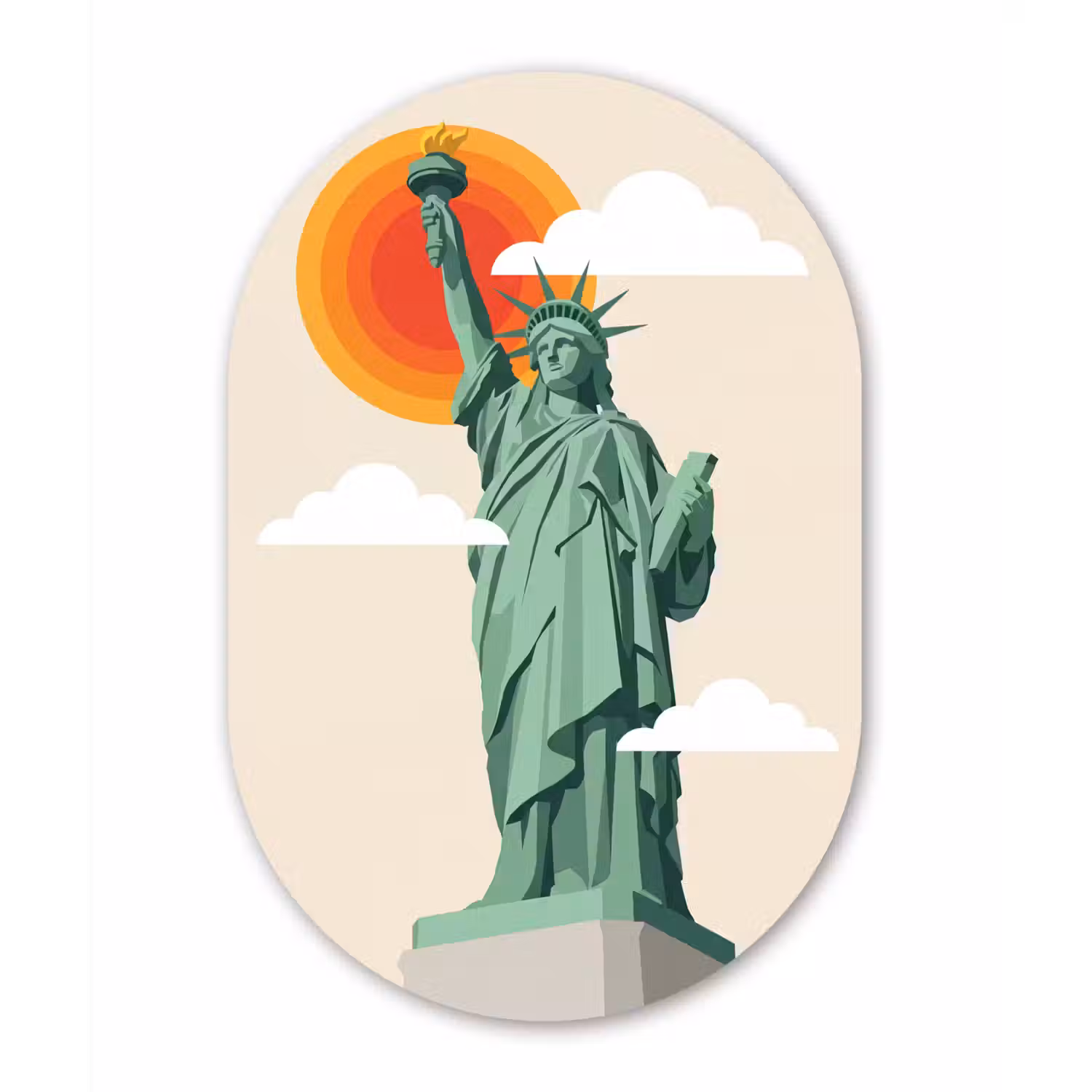 Vrijheidsbeeld - New York - Zon - Modern Wandcirkel Ovaal Aluminium middel -3d