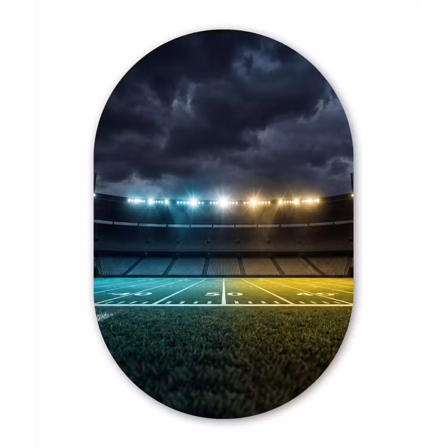 Voetbal - Stadion - Nacht - Modern Wandcirkel Ovaal Aluminium middel -3d