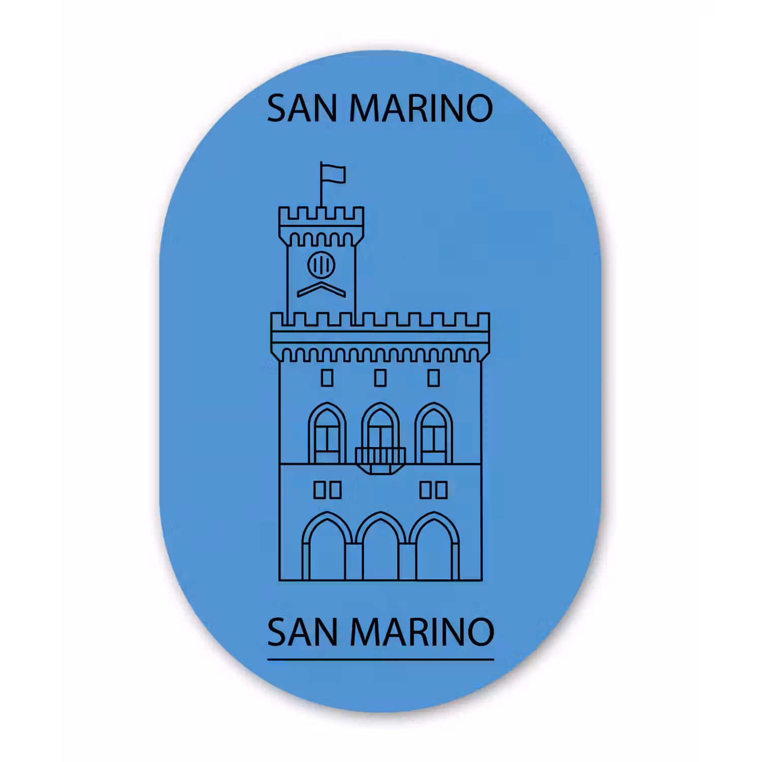 Gebouw - San Marino - Architectuur - Lijntekening - Blauw Wandcirkel Ovaal Aluminium middel -3d