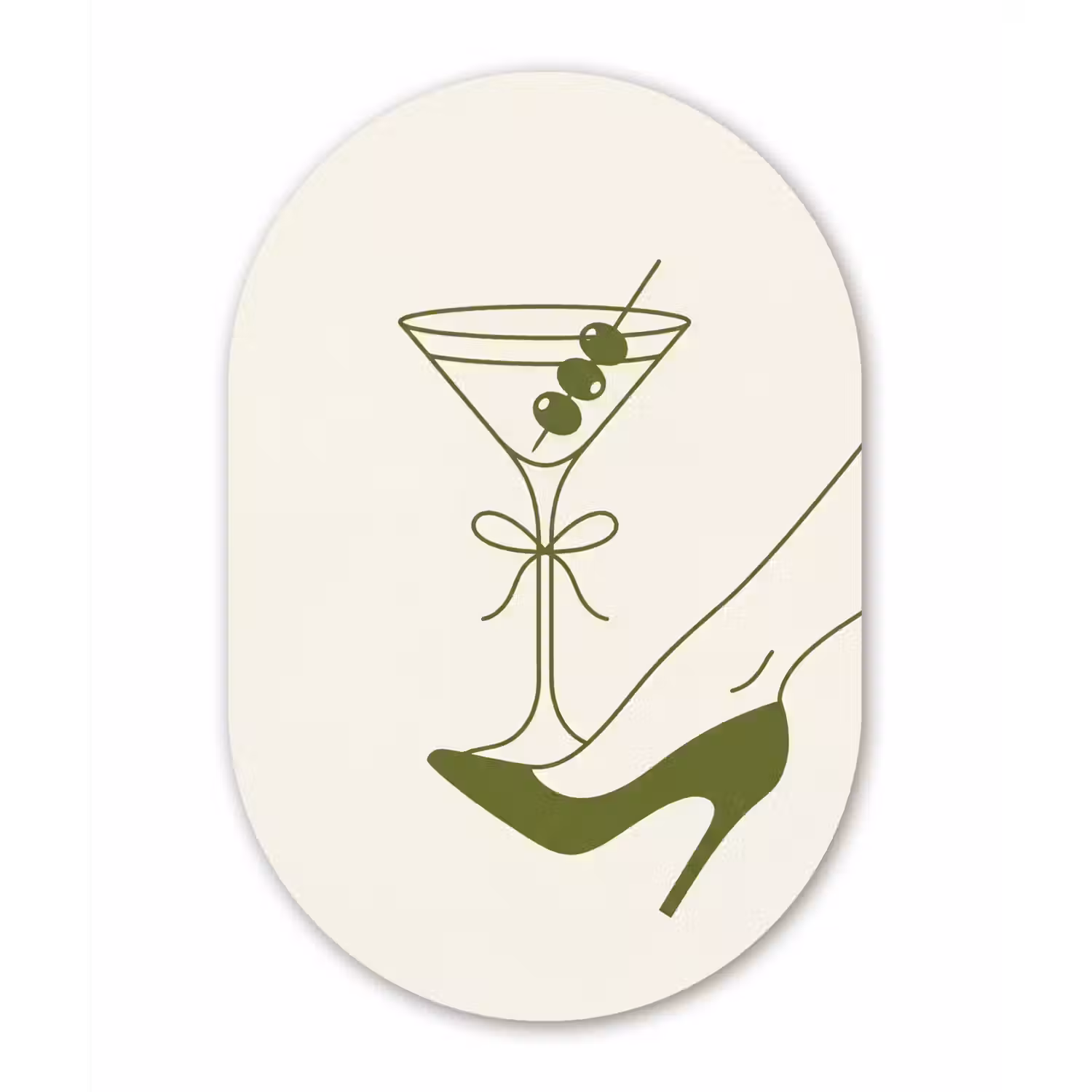 Drank - Martini - Hoge hak - Mode - Groen Wandcirkel Ovaal Aluminium middel -3d
