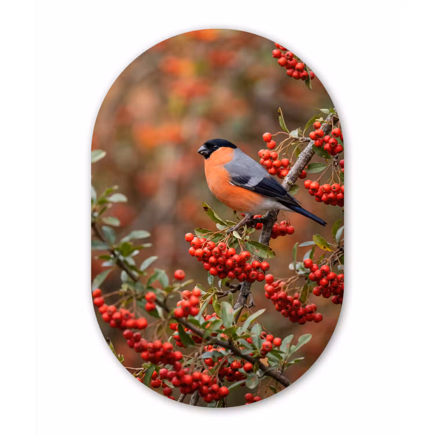 Goudvink - Bessen - Herfst - Natuur - Kleurrijk Wandcirkel Ovaal Aluminium middel -3d