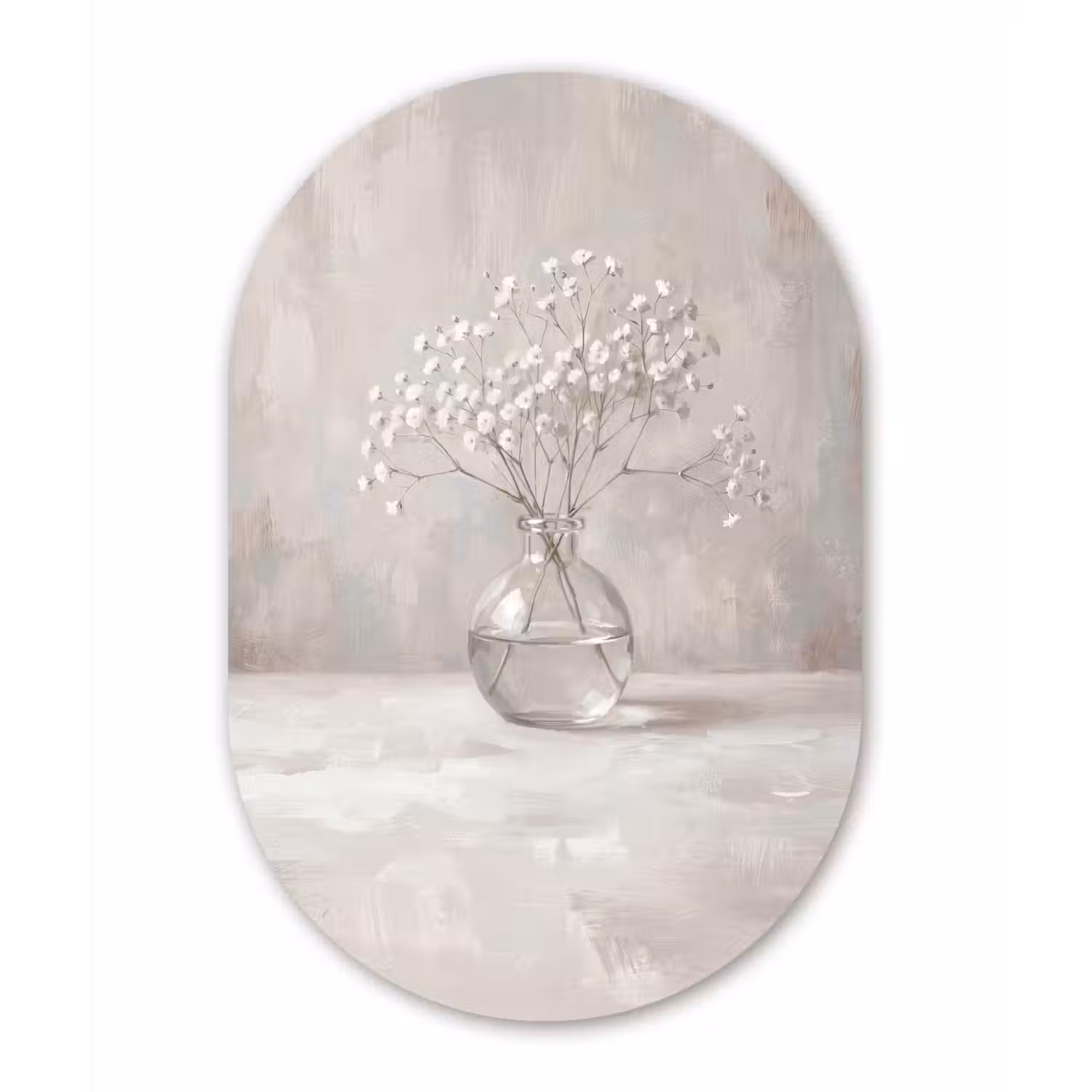 Gipskruid - Vaas - Wit Wandcirkel Ovaal Aluminium middel -3d