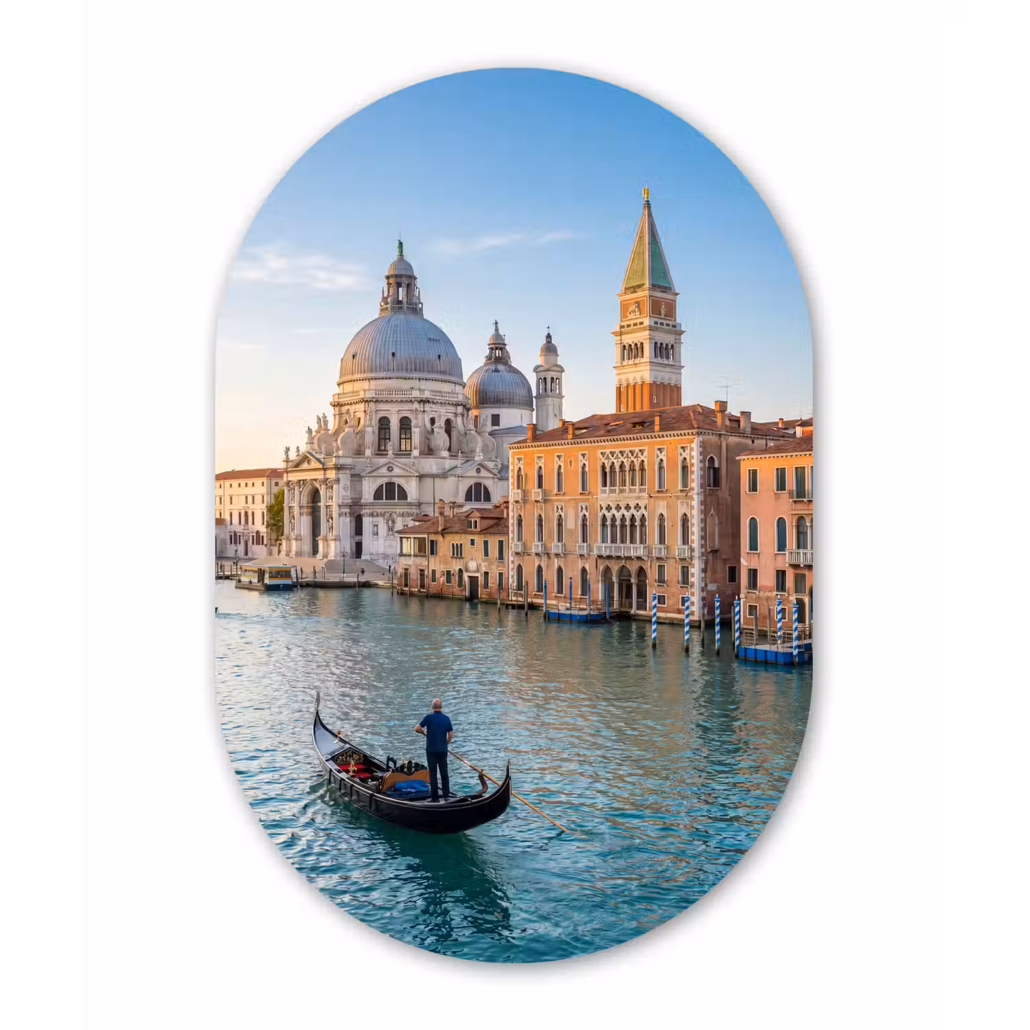 Gondel - Venetië - Kanaal - Stadsgezicht - Avondlicht Wandcirkel Ovaal Aluminium middel -3d